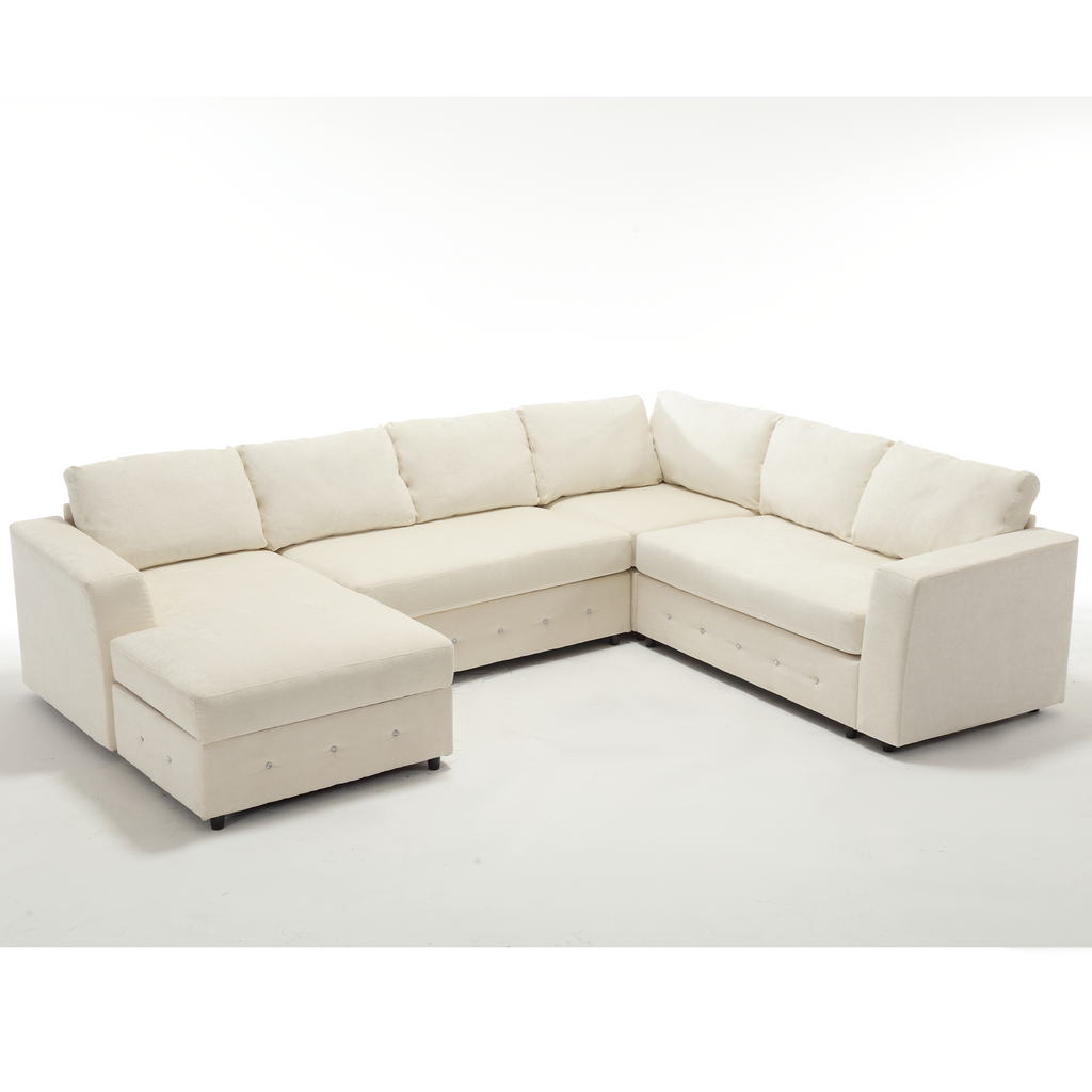 [NEW ARRIVED] [VIDEO PROVIDED]110.75' Sectional Sofa,Oversized modular sofa,Chaise Storage, Modern U Shaped  Couch , Upholstered Sofas,Chenille,Crystal button , Living Room, Apartment,  Beige