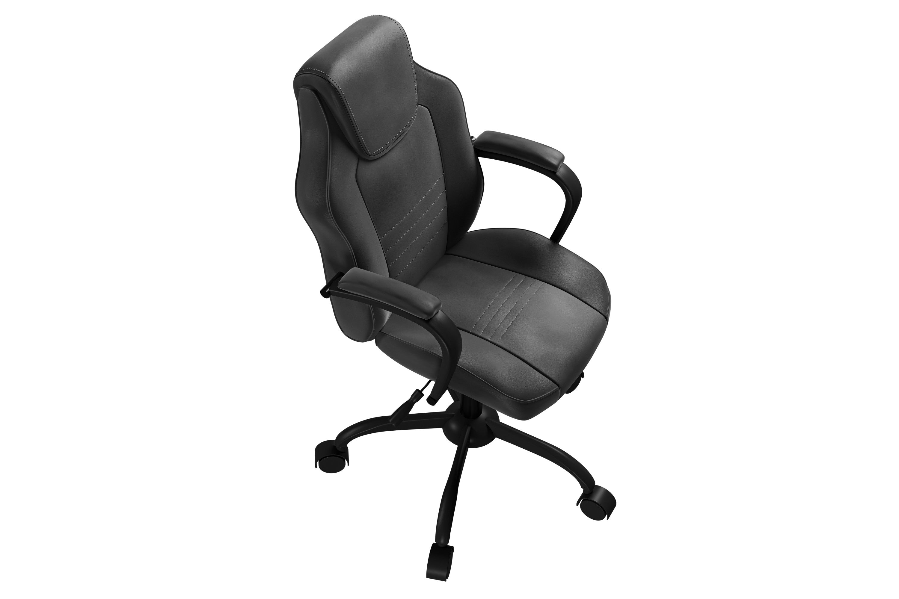 Gaming And Office Chair Black Faux Leather 1pc Chairs Casters Plush Padded Chair w Arms Comfortable Chair