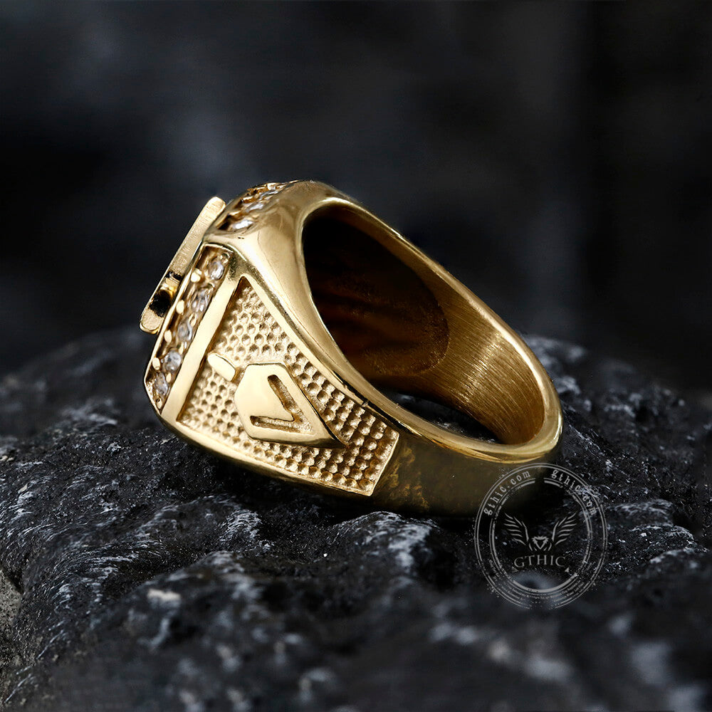 AG Masonic Diamond Stainless Steel Ring