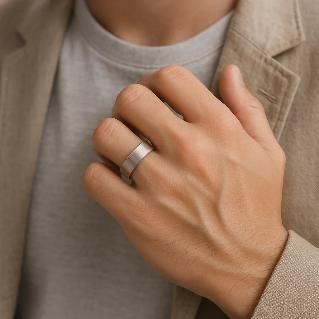 SOLAR Flat Profile Brushed Finish Men’s Titanium Wedding Band – 6mm & 8mm