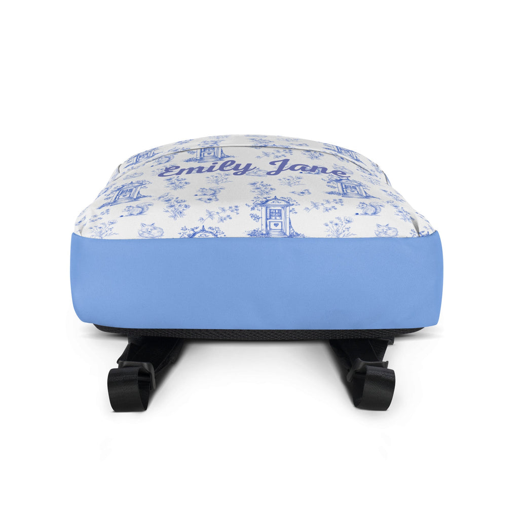 Vintage Blue Toile Printed Backpack with Custom Name