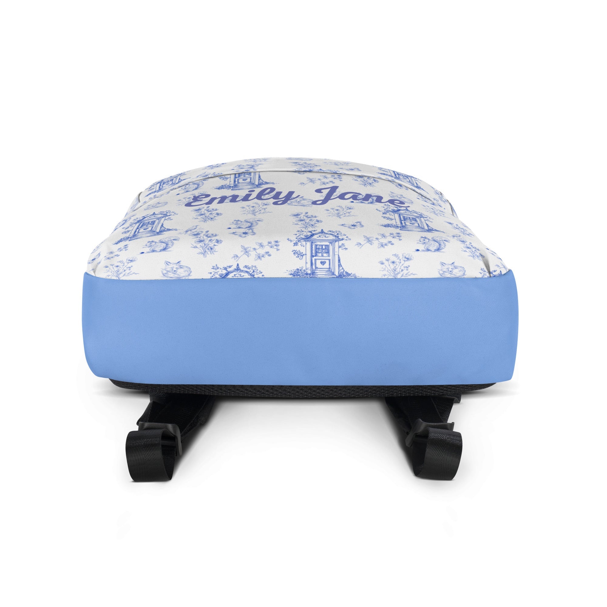 Vintage Blue Toile Printed Backpack with Custom Name
