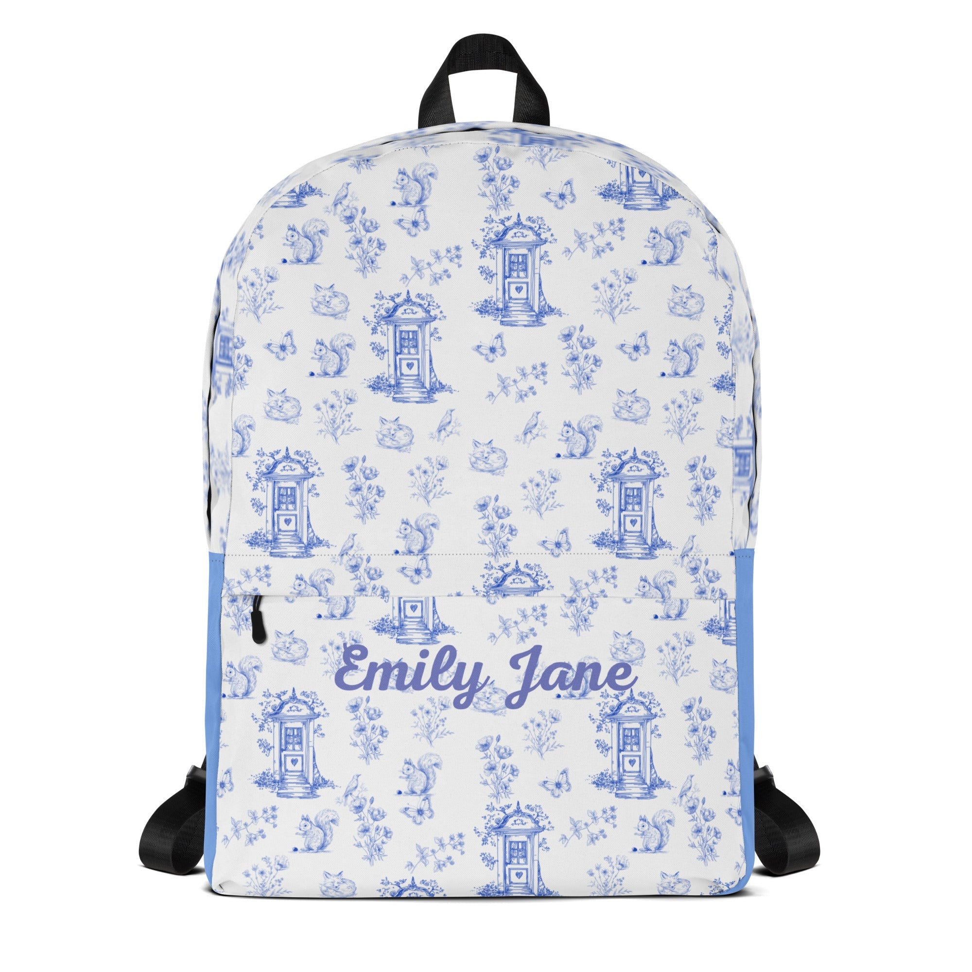 Vintage Blue Toile Printed Backpack with Custom Name