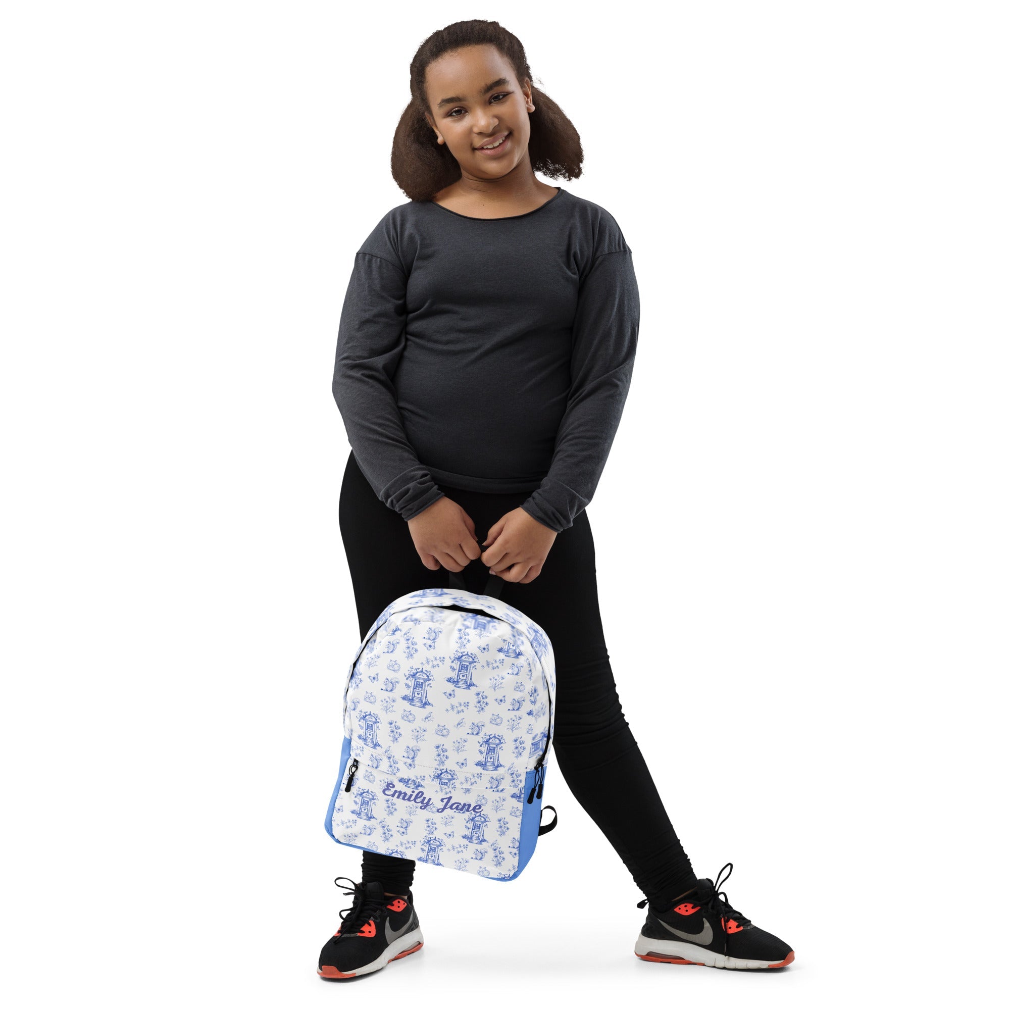 Vintage Blue Toile Printed Backpack with Custom Name