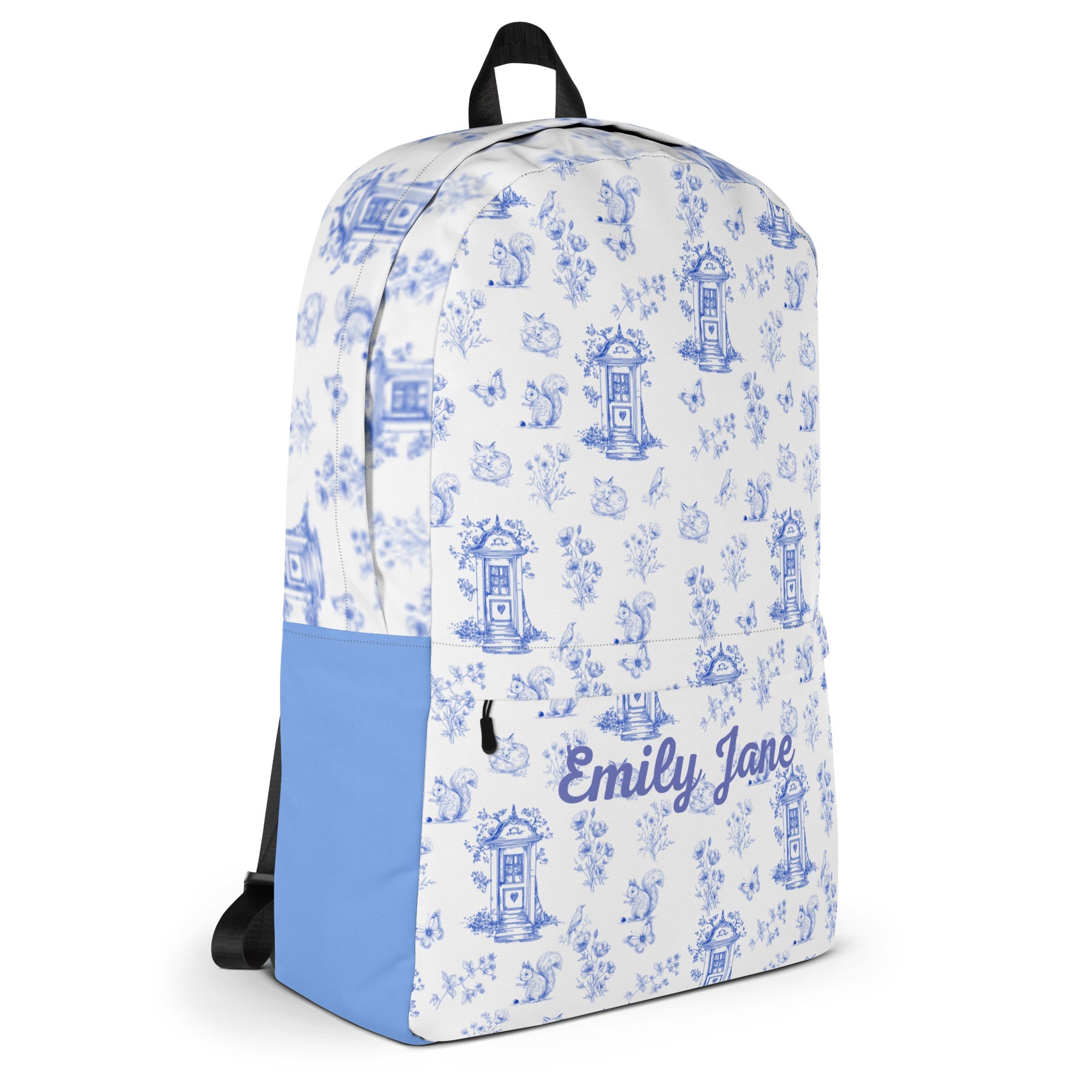 Vintage Blue Toile Printed Backpack with Custom Name