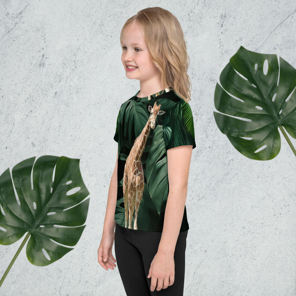 Child's Giraffe Surrounded by Greenery Printed T-shirt