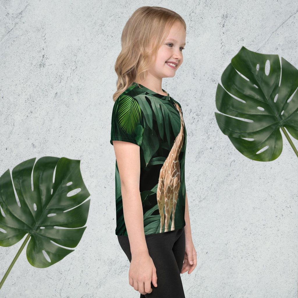 Child's Giraffe Surrounded by Greenery Printed T-shirt