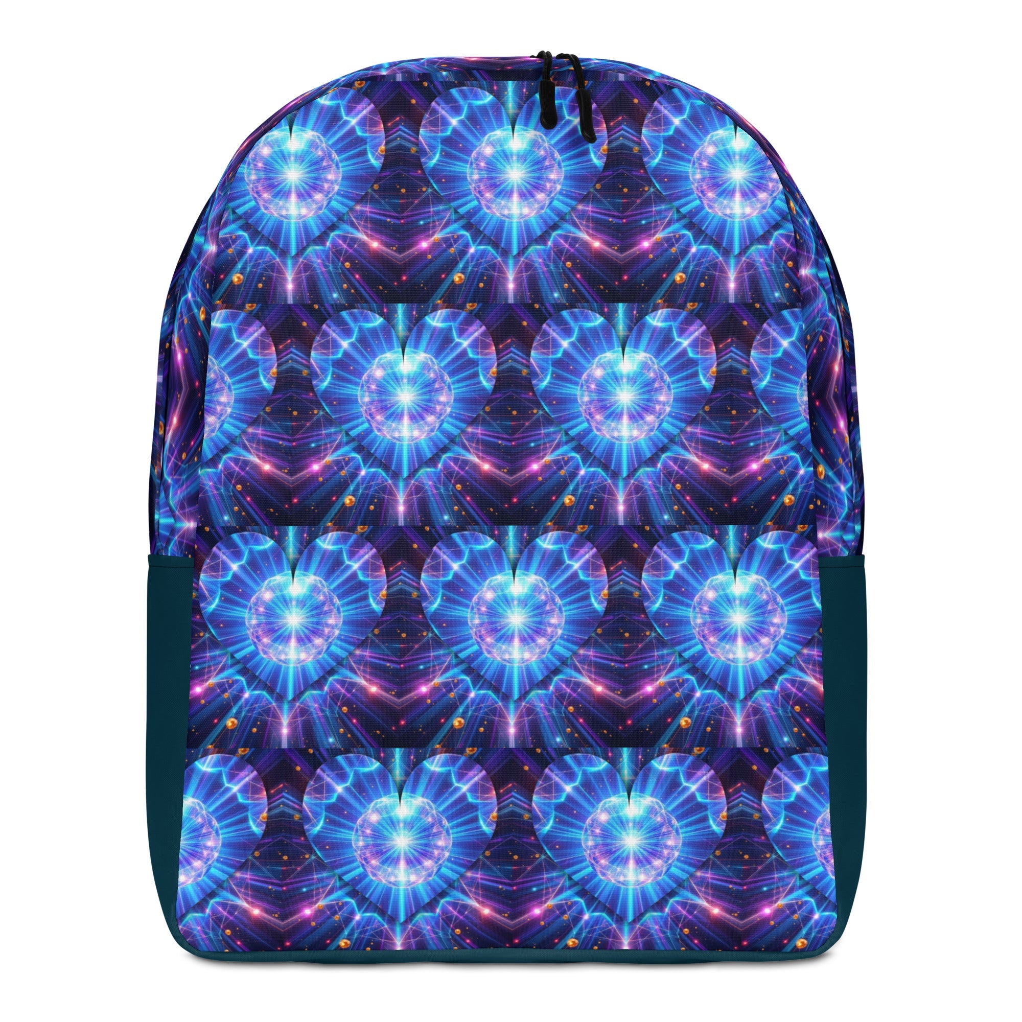 Neon Blue Hearts Printed Backpack