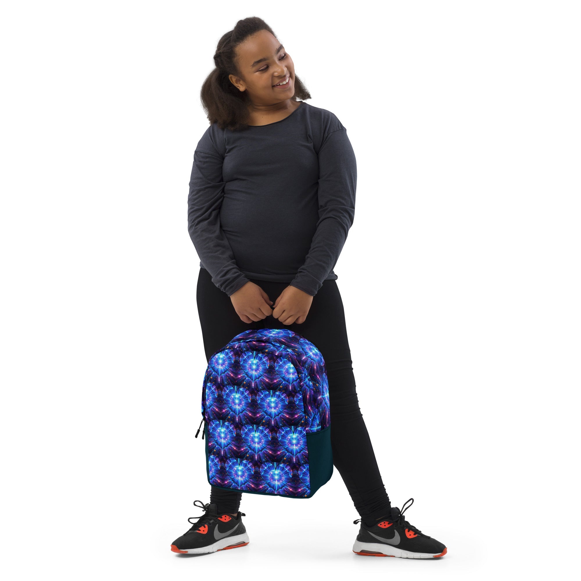 Neon Blue Hearts Printed Backpack
