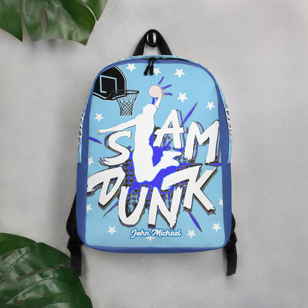 Slam Dunk Basketball Minimalist Printed Backpack with Custom Name