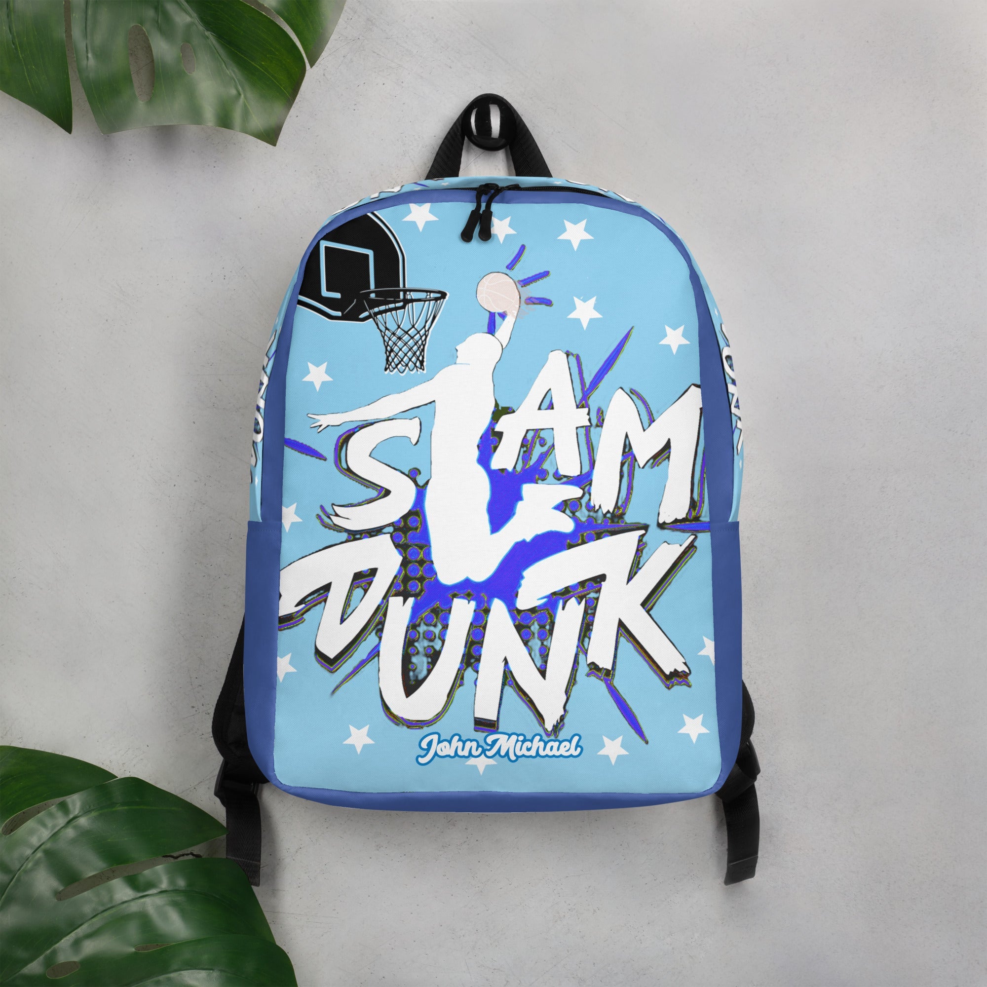 Slam Dunk Basketball Minimalist Printed Backpack with Custom Name