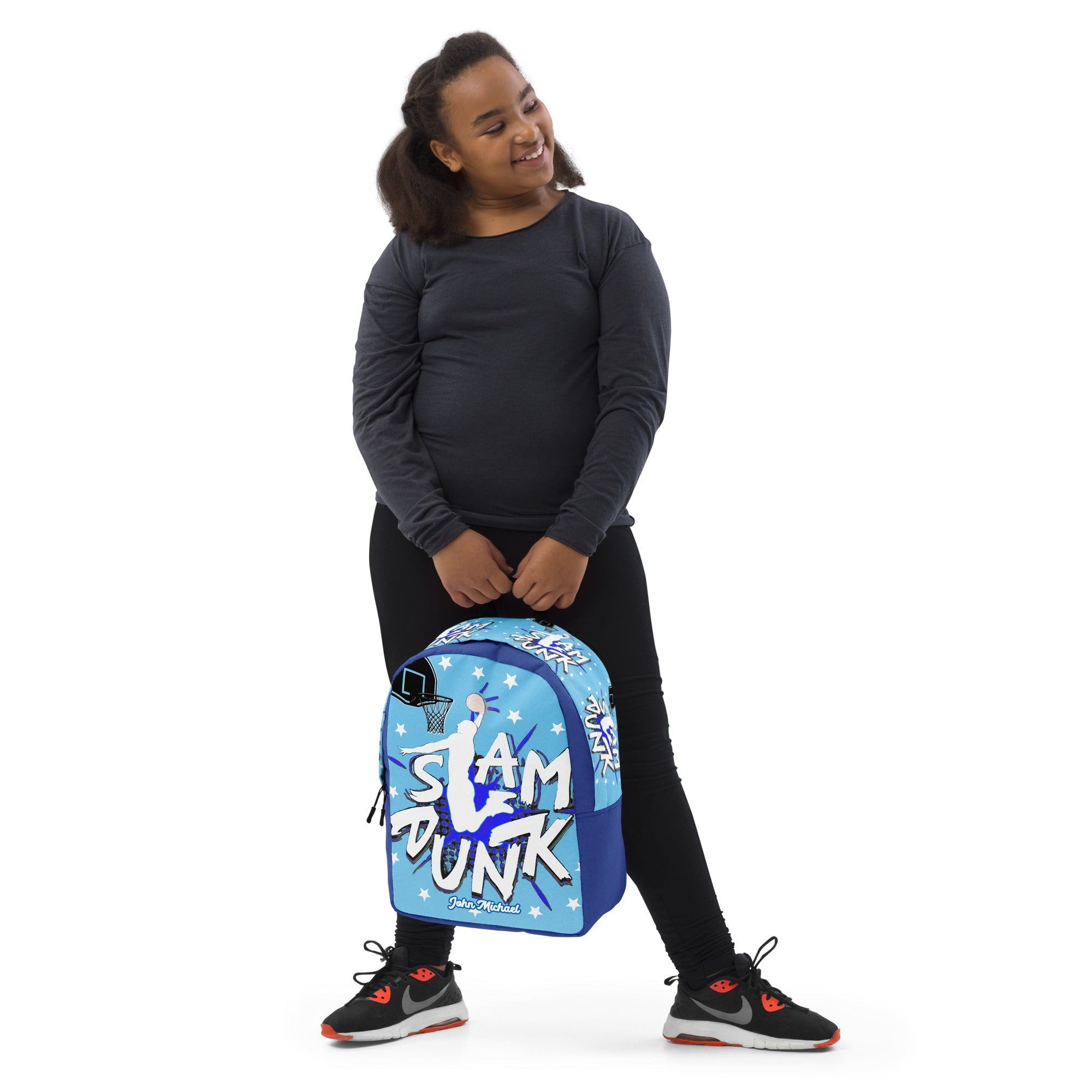 Slam Dunk Basketball Minimalist Printed Backpack with Custom Name