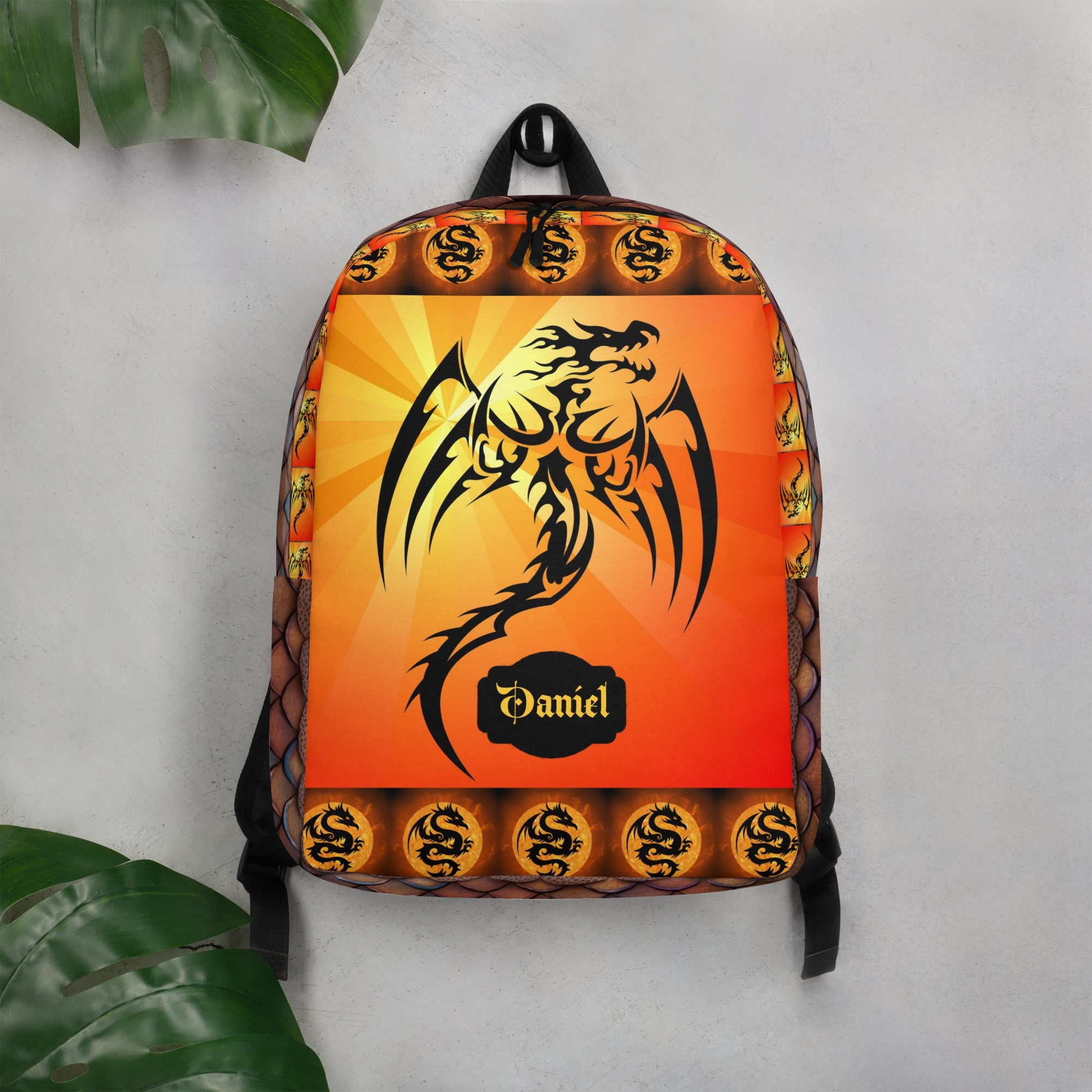 Red Fire Dragon Printed Backpack with Custom Name
