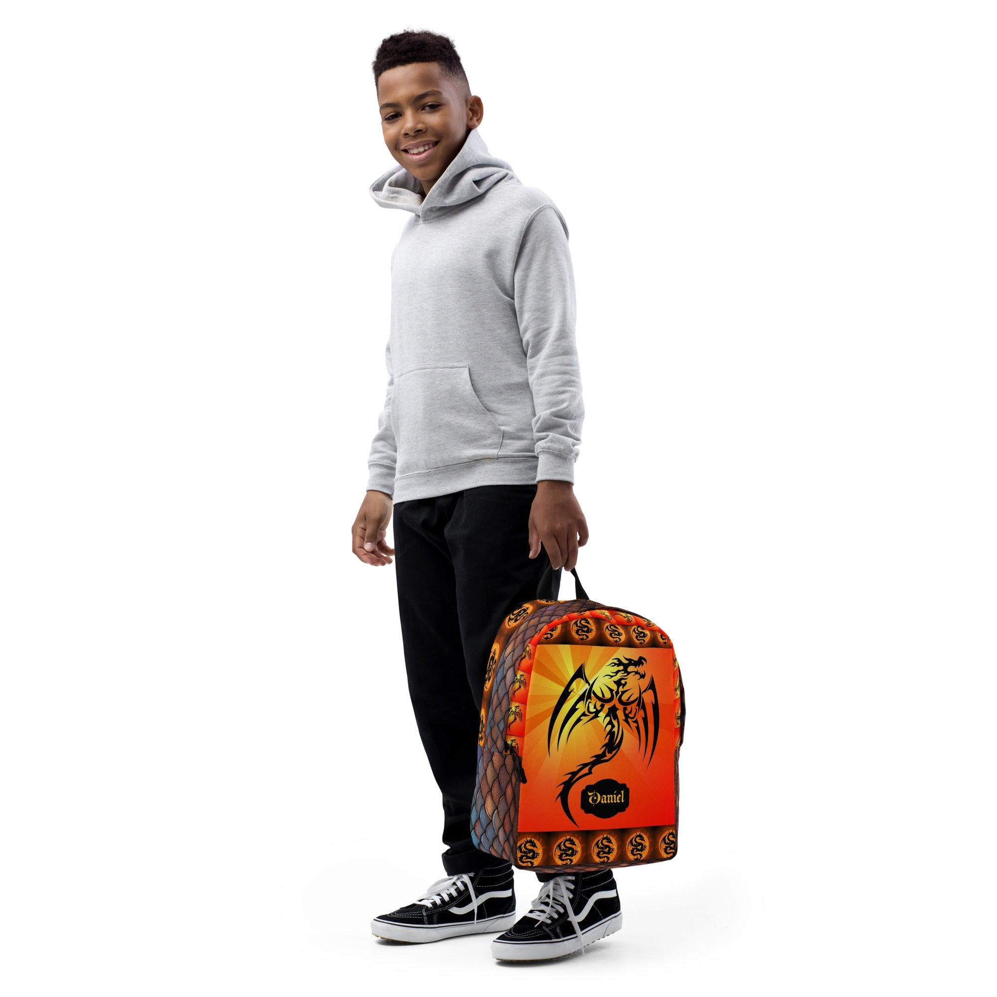 Red Fire Dragon Printed Backpack with Custom Name