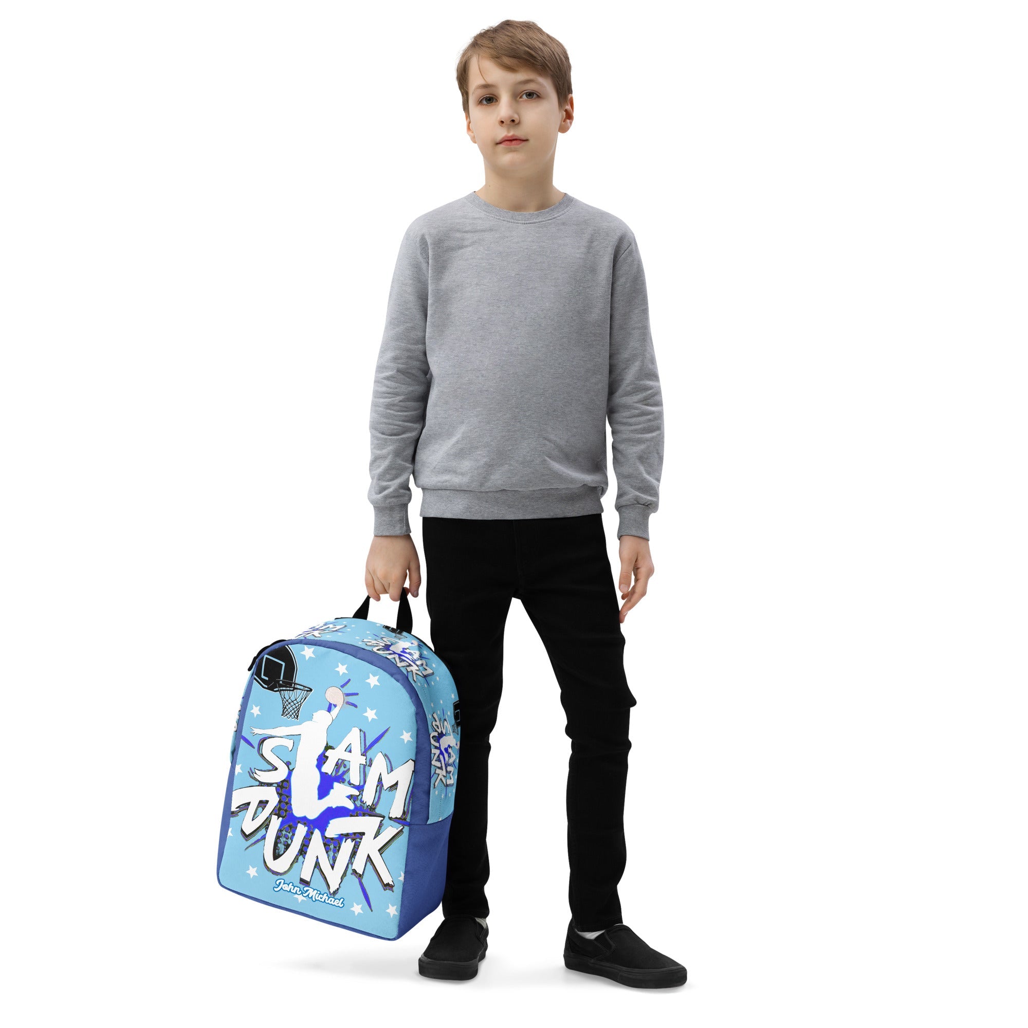Slam Dunk Basketball Minimalist Printed Backpack with Custom Name