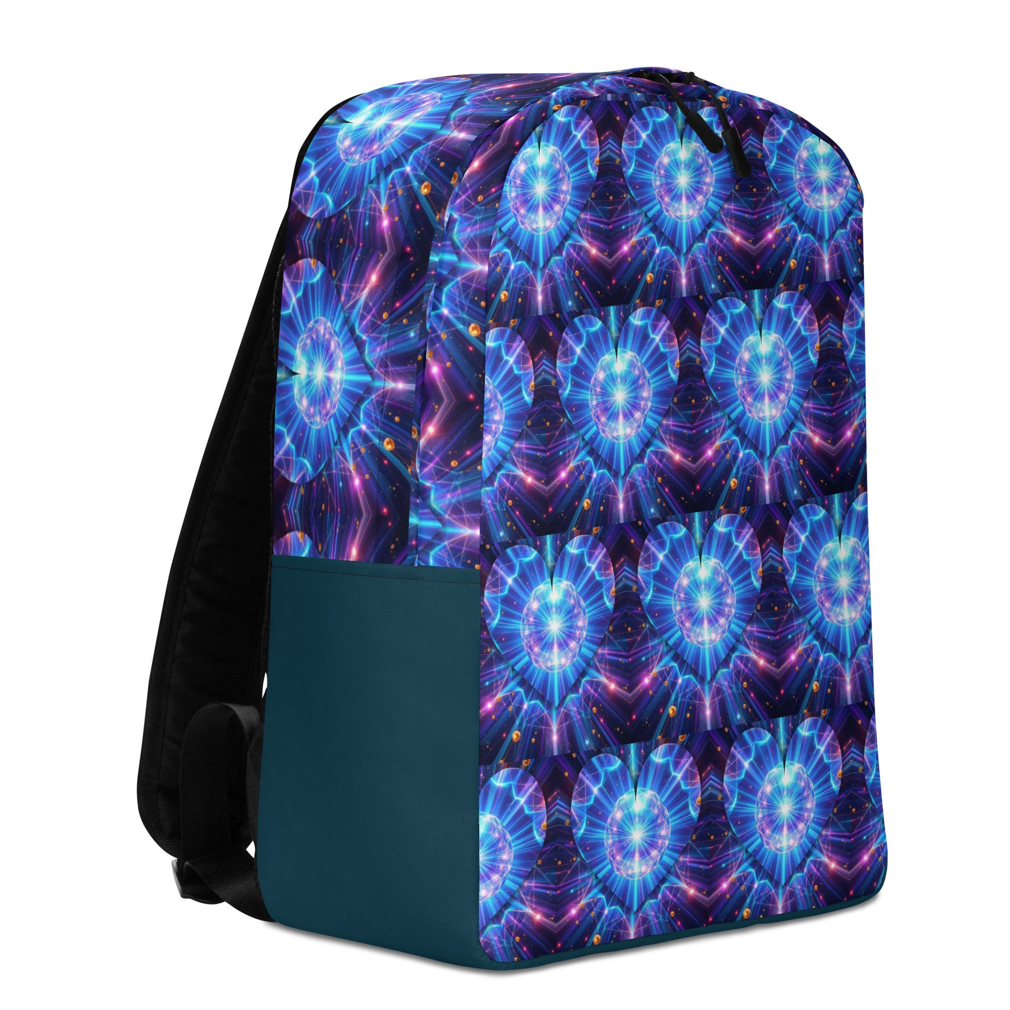 Neon Blue Hearts Printed Backpack