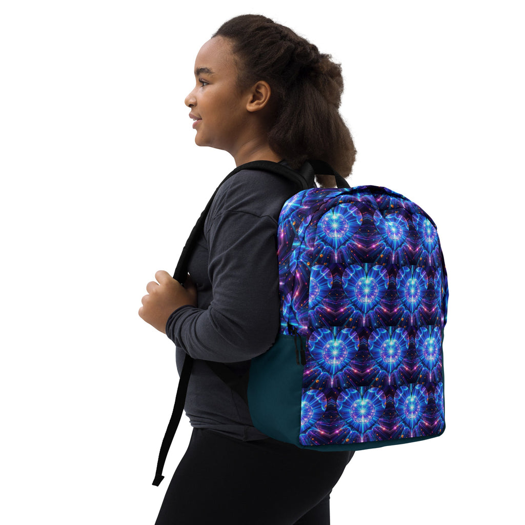 Neon Blue Hearts Printed Backpack