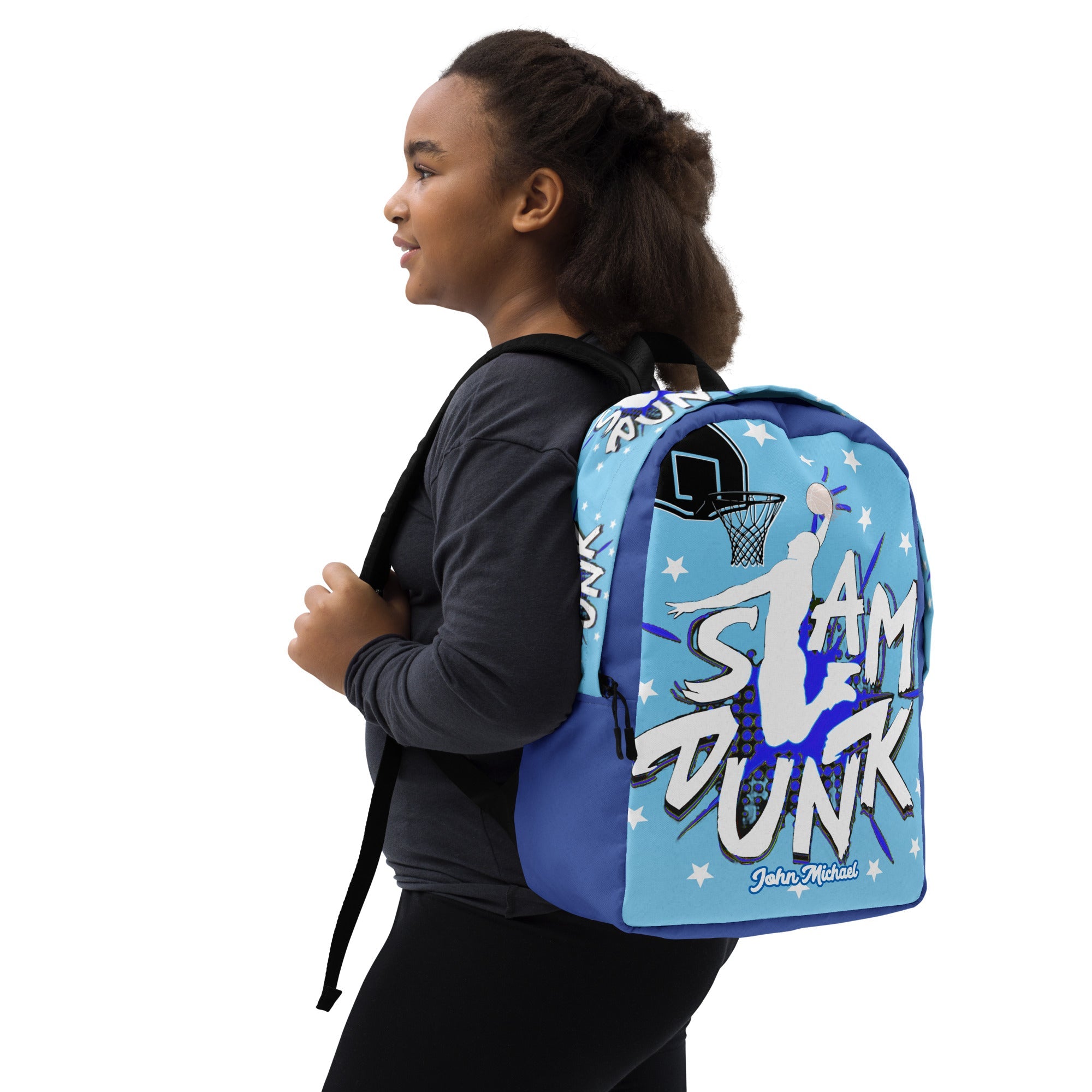 Slam Dunk Basketball Minimalist Printed Backpack with Custom Name