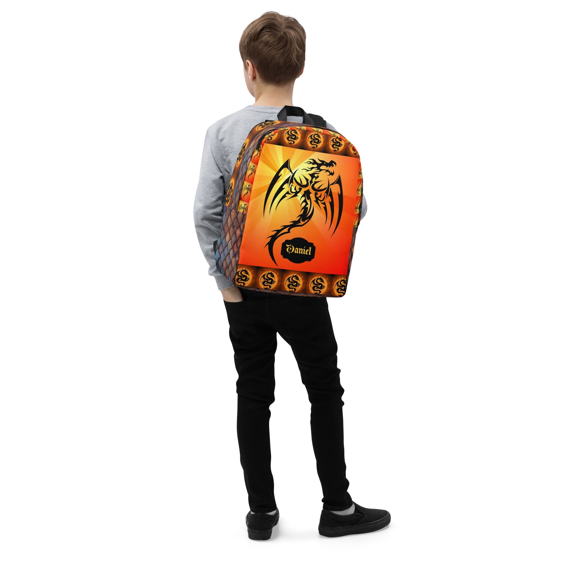 Red Fire Dragon Printed Backpack with Custom Name