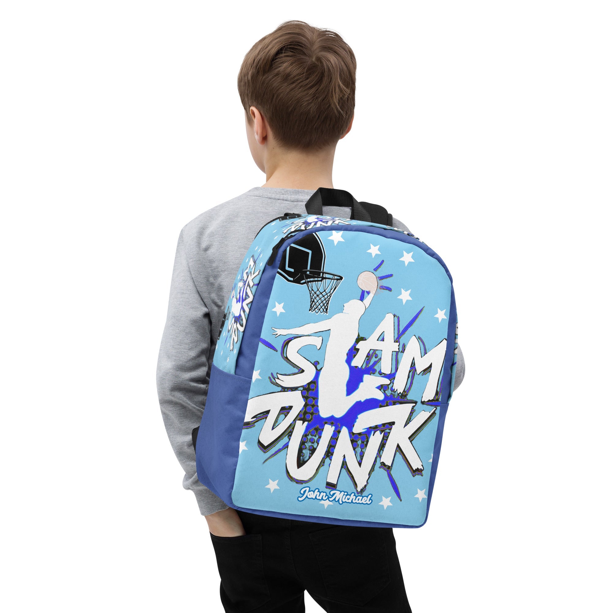 Slam Dunk Basketball Minimalist Printed Backpack with Custom Name