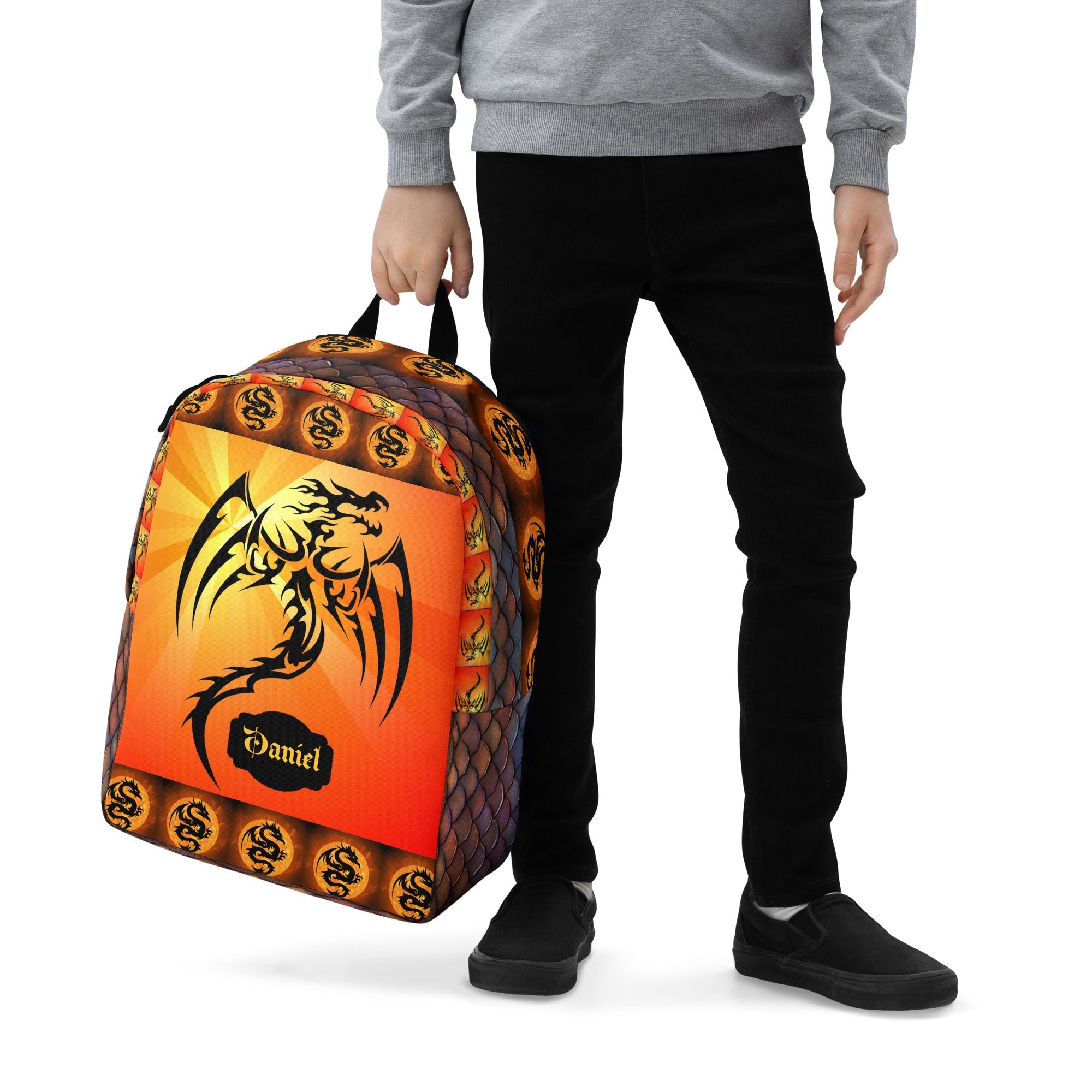 Red Fire Dragon Printed Backpack with Custom Name