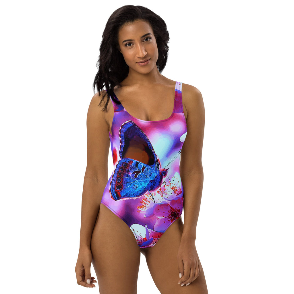 Beautiful Butterfly with Cherry Blossoms Beachwear One-Piece Swimsuit