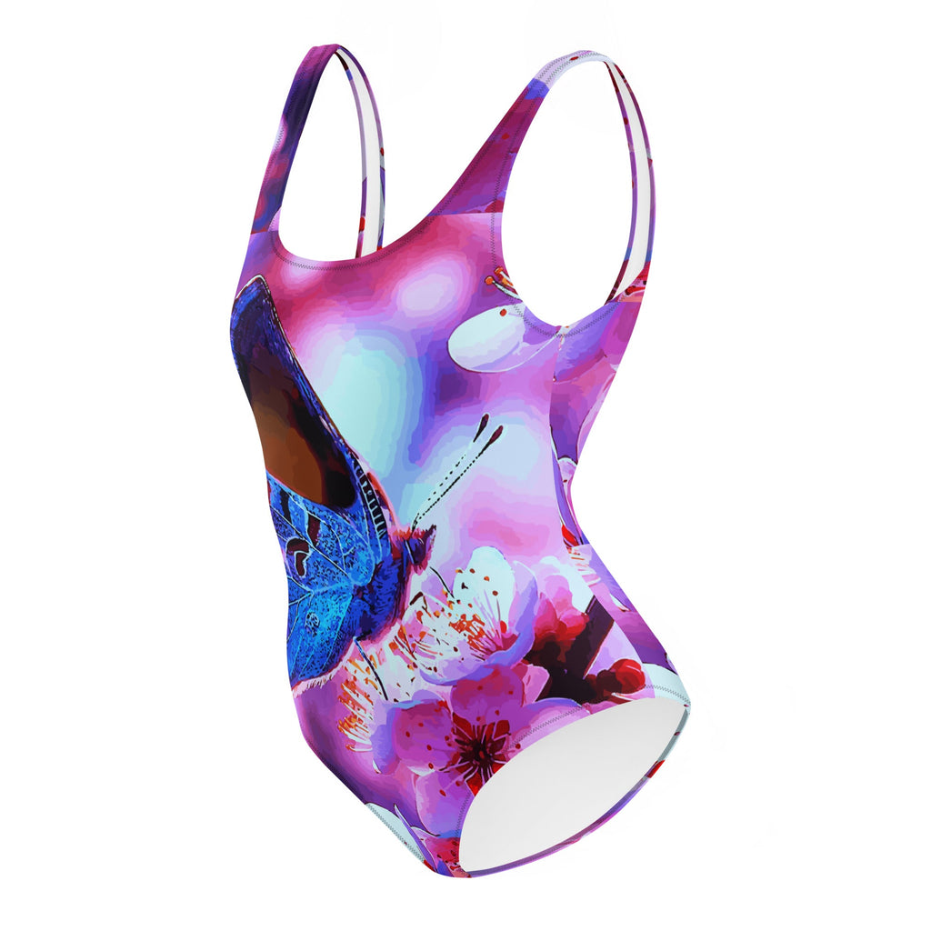 Beautiful Butterfly with Cherry Blossoms Beachwear One-Piece Swimsuit