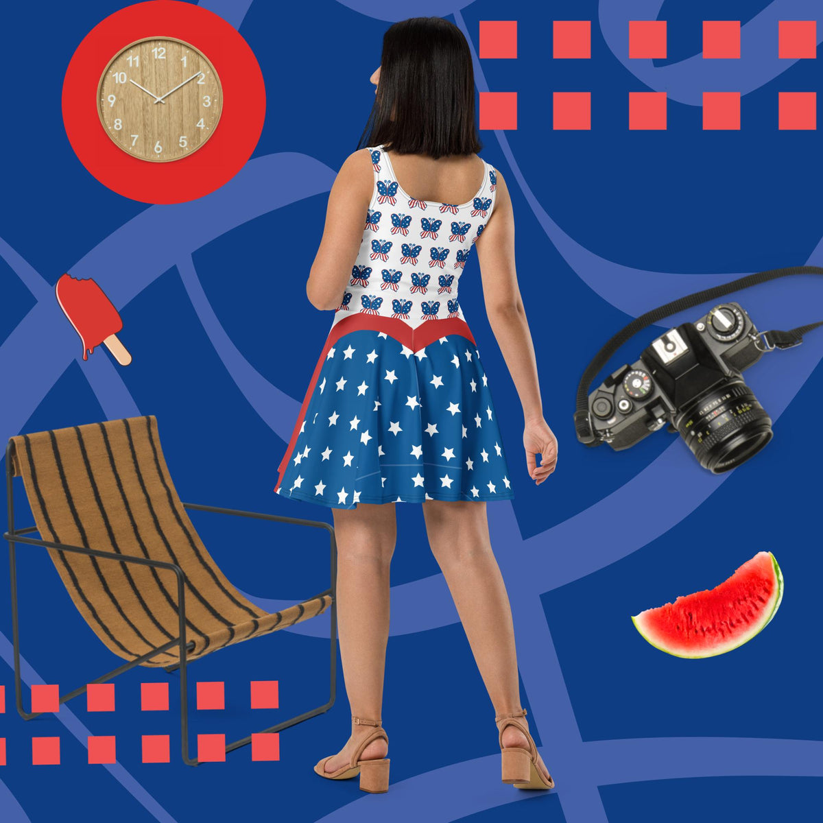 USA Red White & Blue Patriotic 4th of July Short Skater Dress
