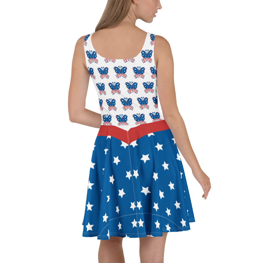 USA Red White & Blue Patriotic 4th of July Short Skater Dress