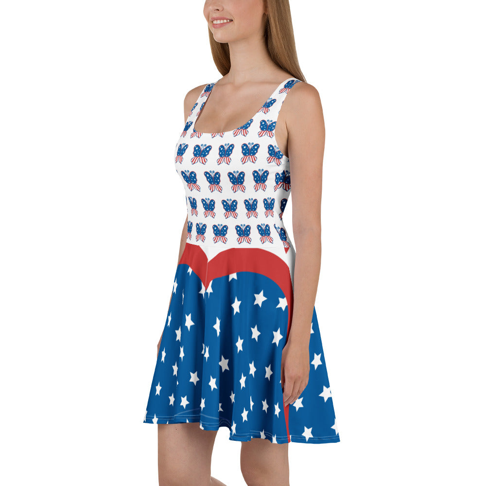 USA Red White & Blue Patriotic 4th of July Short Skater Dress