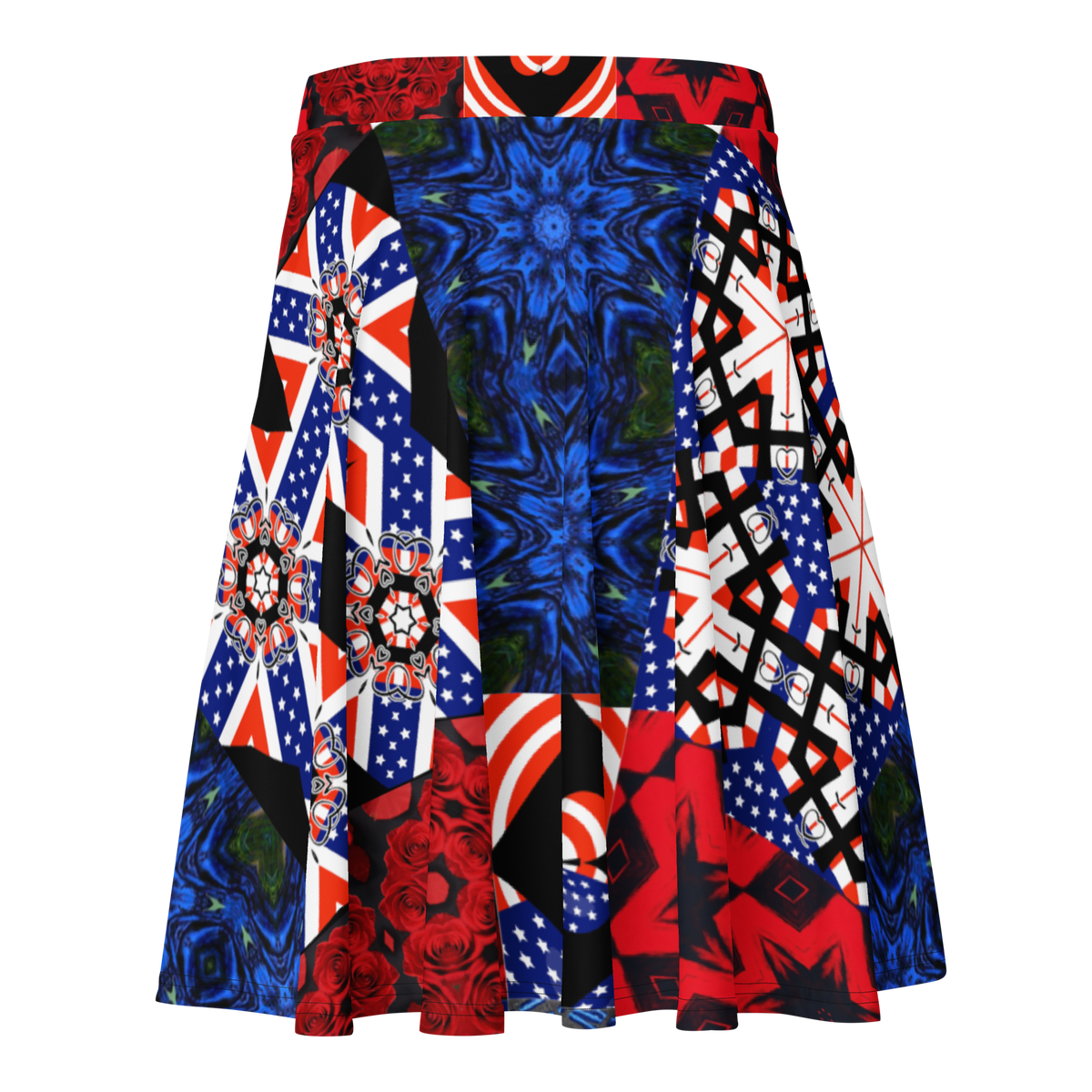 Women's USA Red White and Blue Block Pattern Skater Skirt