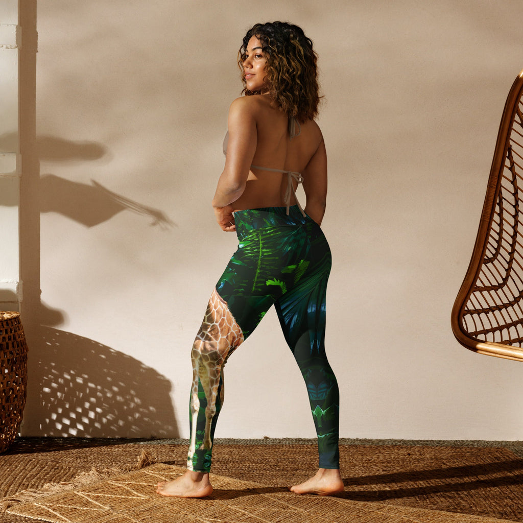 Tall Giraffe Surrounded by Greenery Yoga Leggings