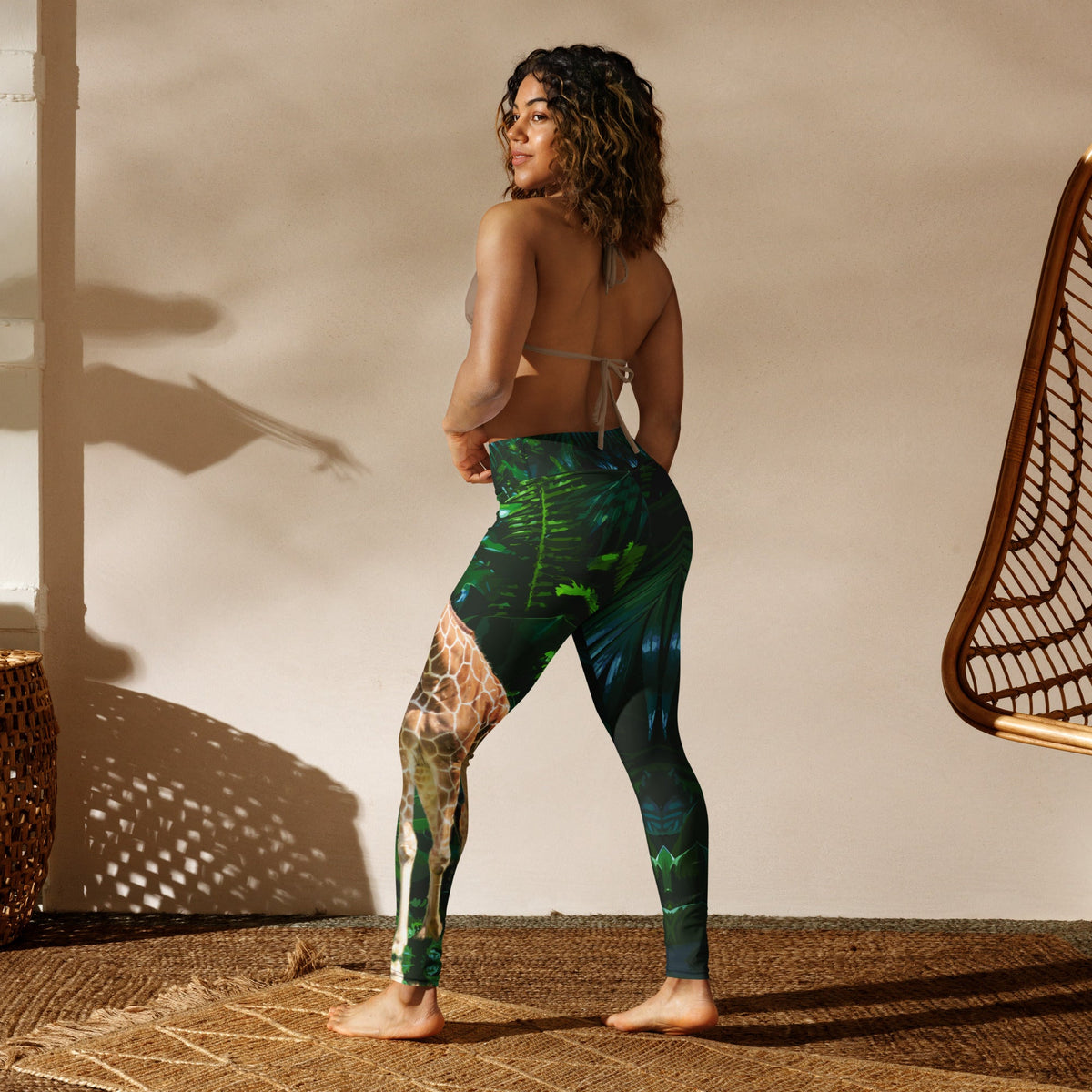 Tall Giraffe Surrounded by Greenery Yoga Leggings