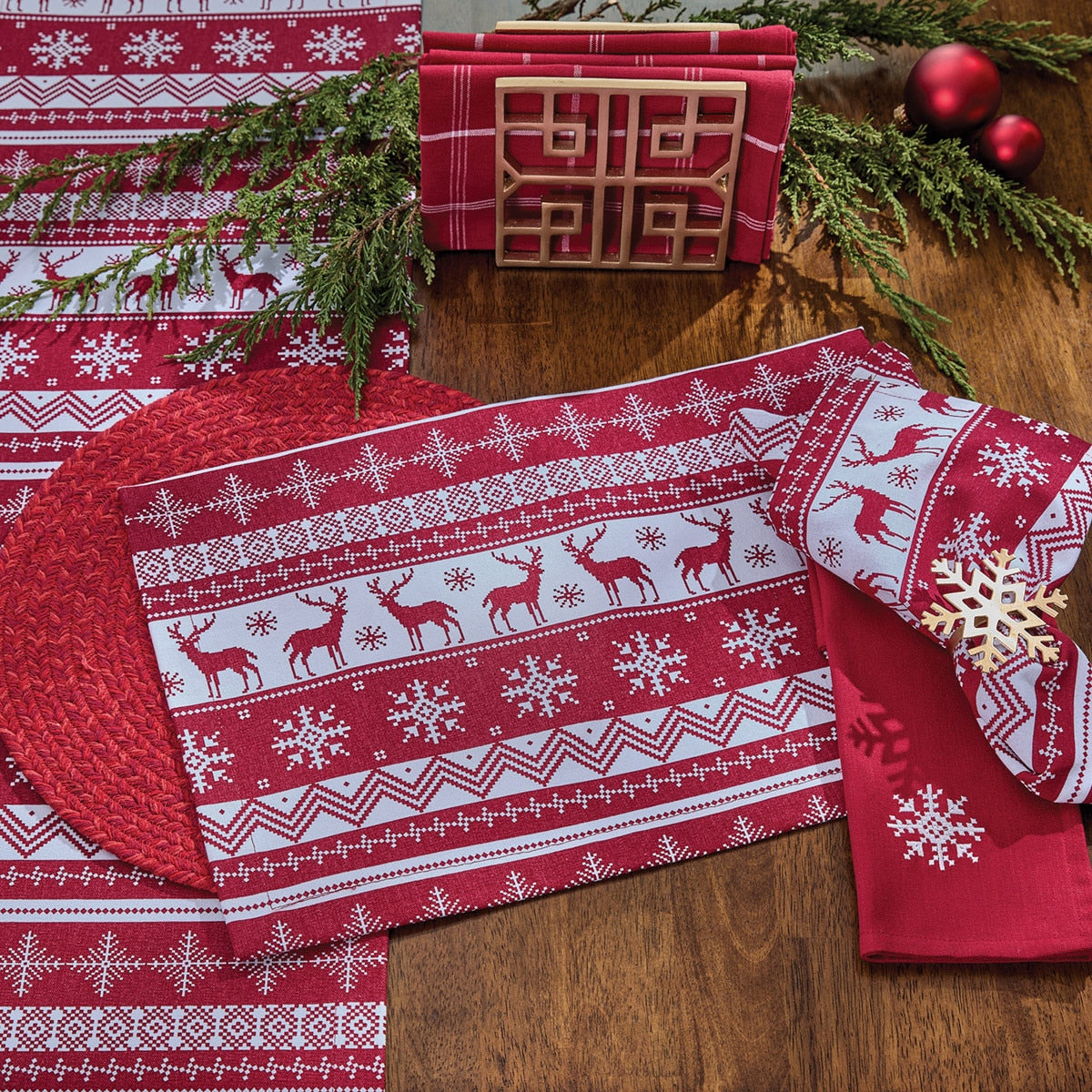 Patricia Heaton Home Holiday Fairisle Embroidered Napkin