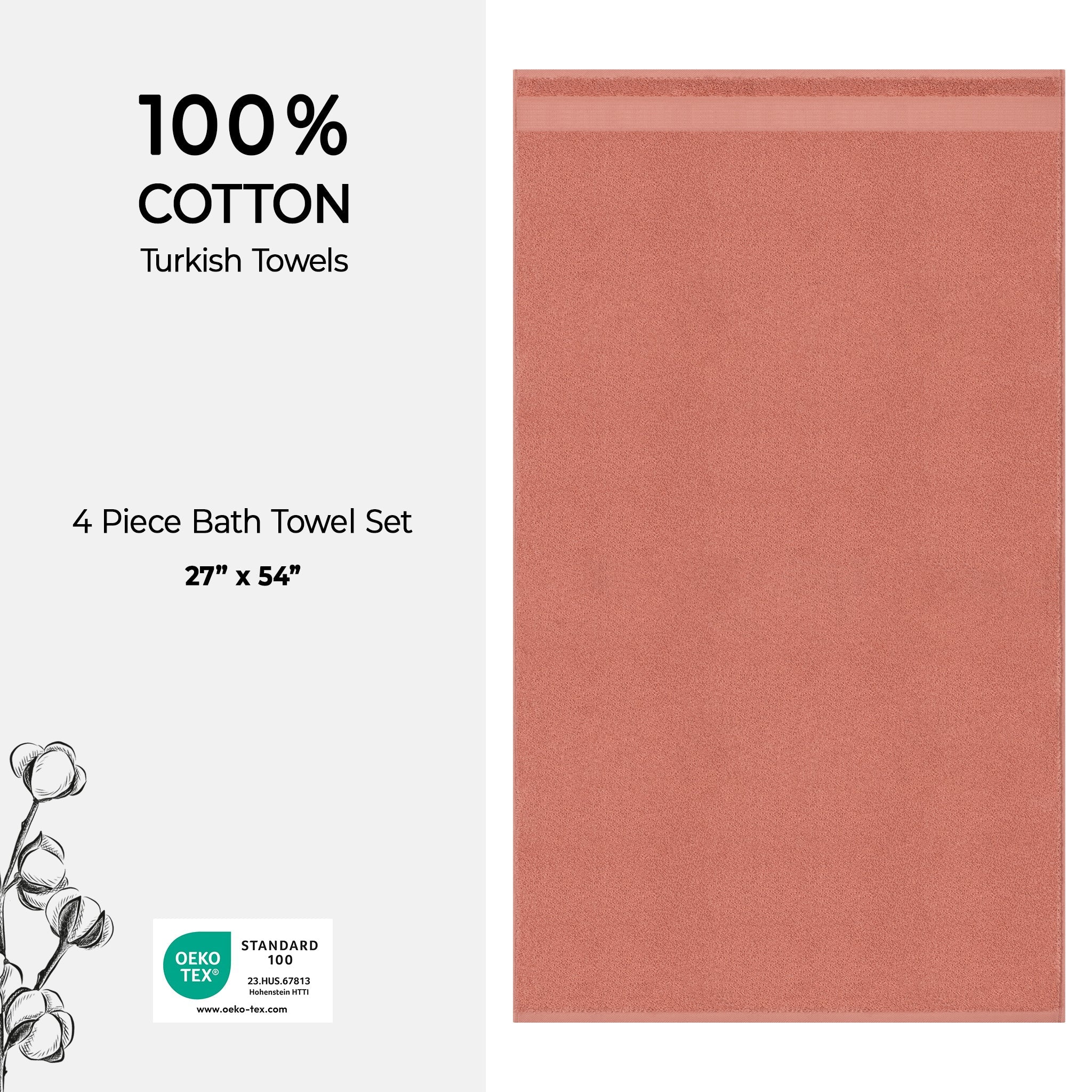 American Soft Linen Bekos 100% Cotton Turkish Towels, 4 Piece Bath Towel Set