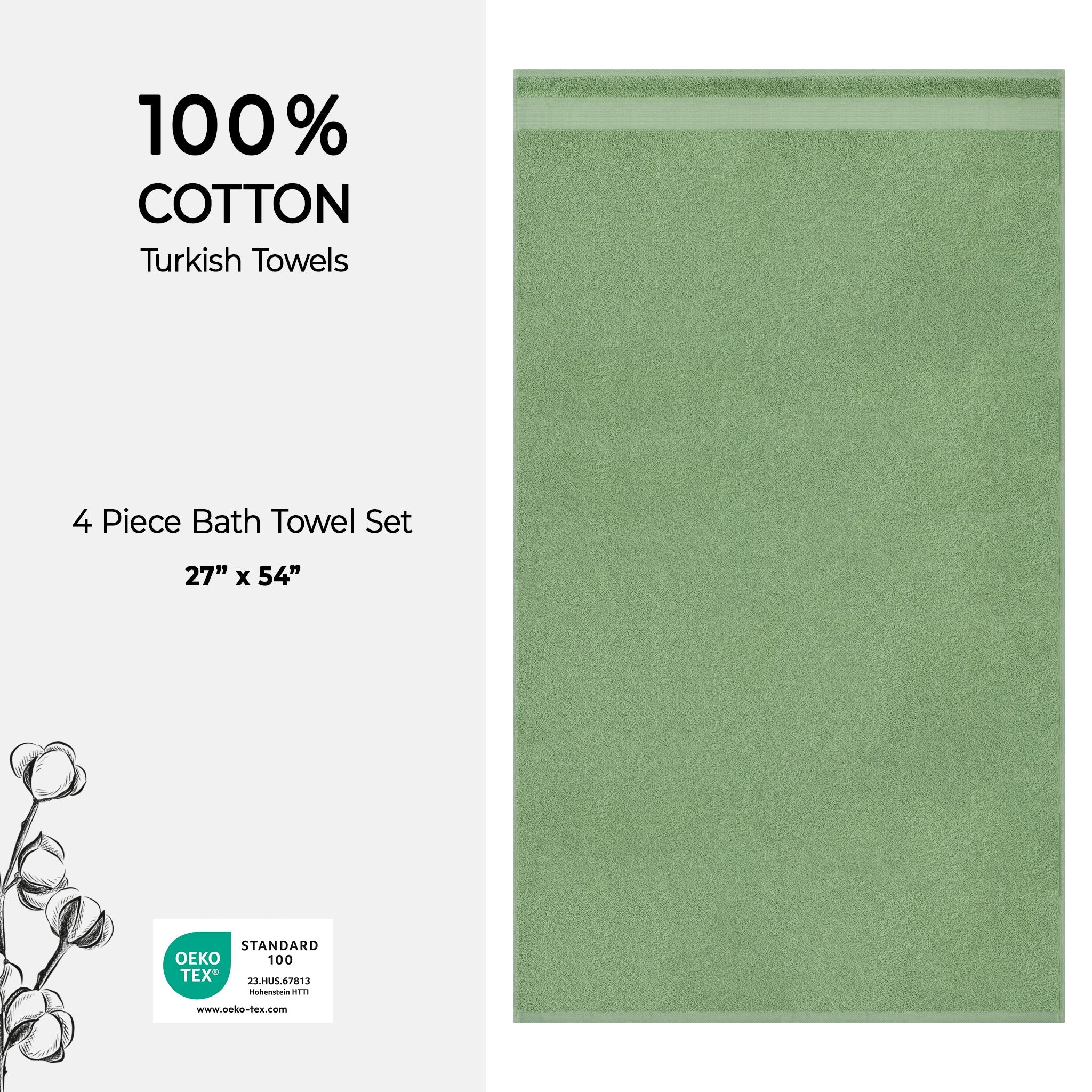 American Soft Linen Bekos 100% Cotton Turkish Towels, 4 Piece Bath Towel Set