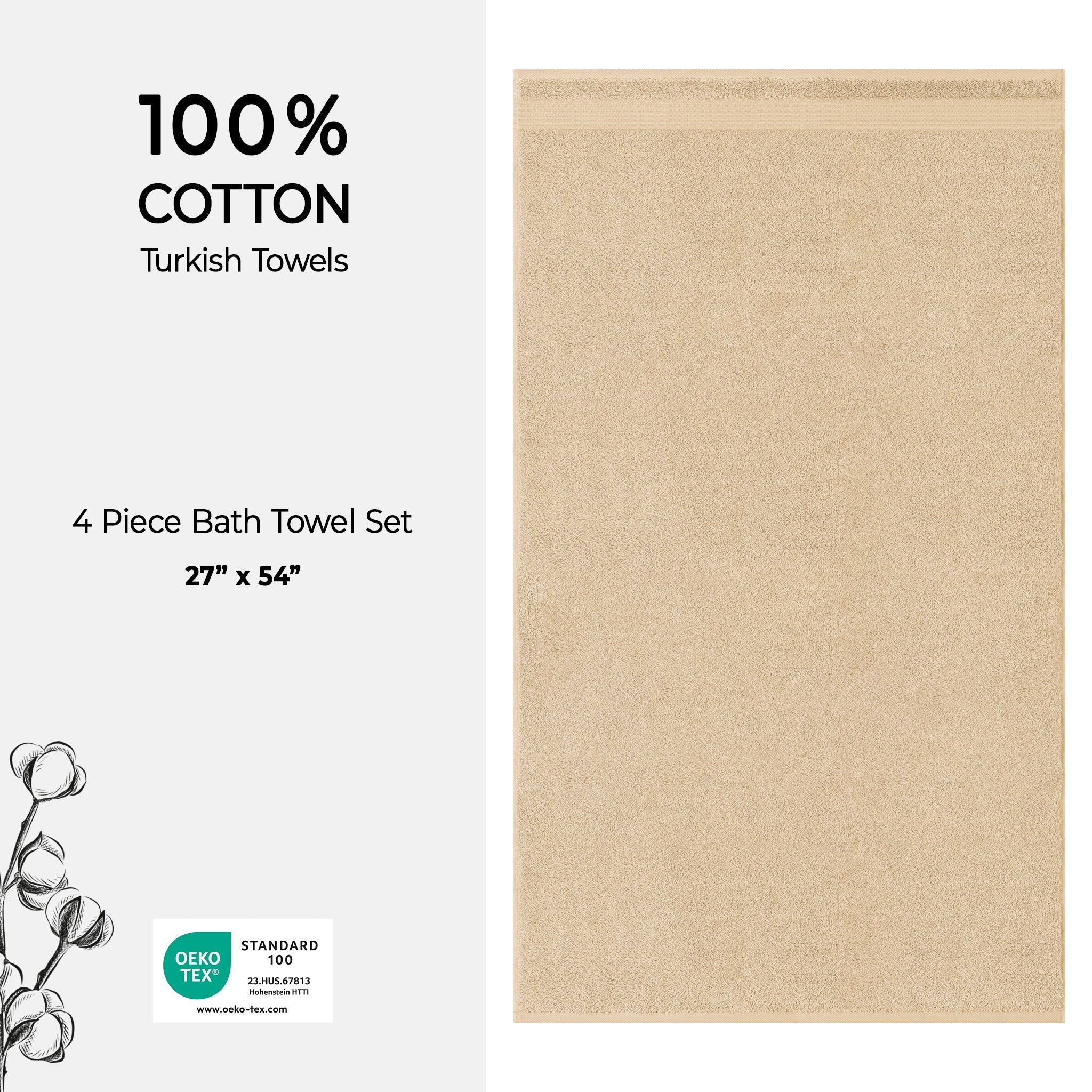 American Soft Linen Bekos 100% Cotton Turkish Towels, 4 Piece Bath Towel Set