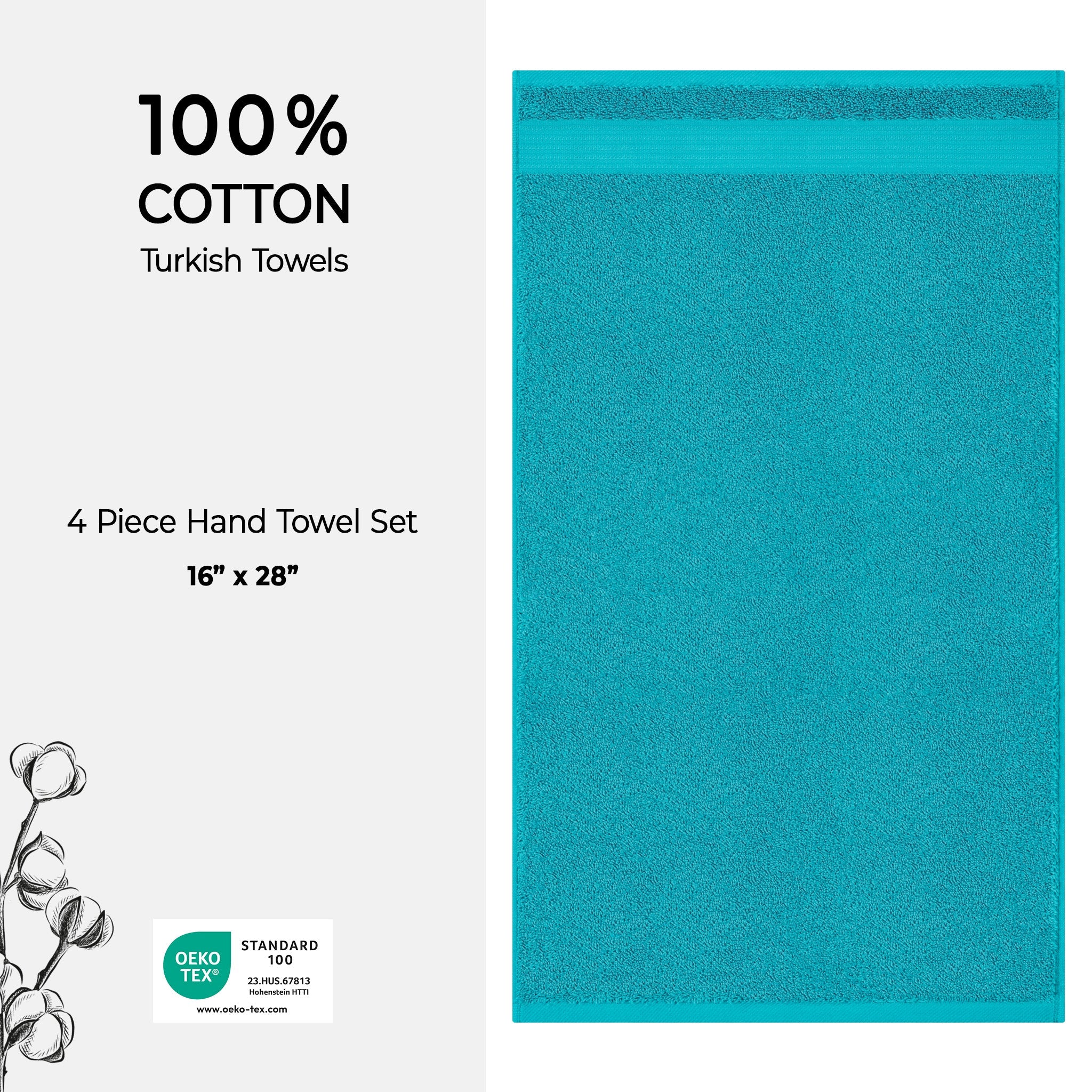 American Soft Linen Bekos 100% Cotton Turkish Towels, 4 Piece Hand Towel Set