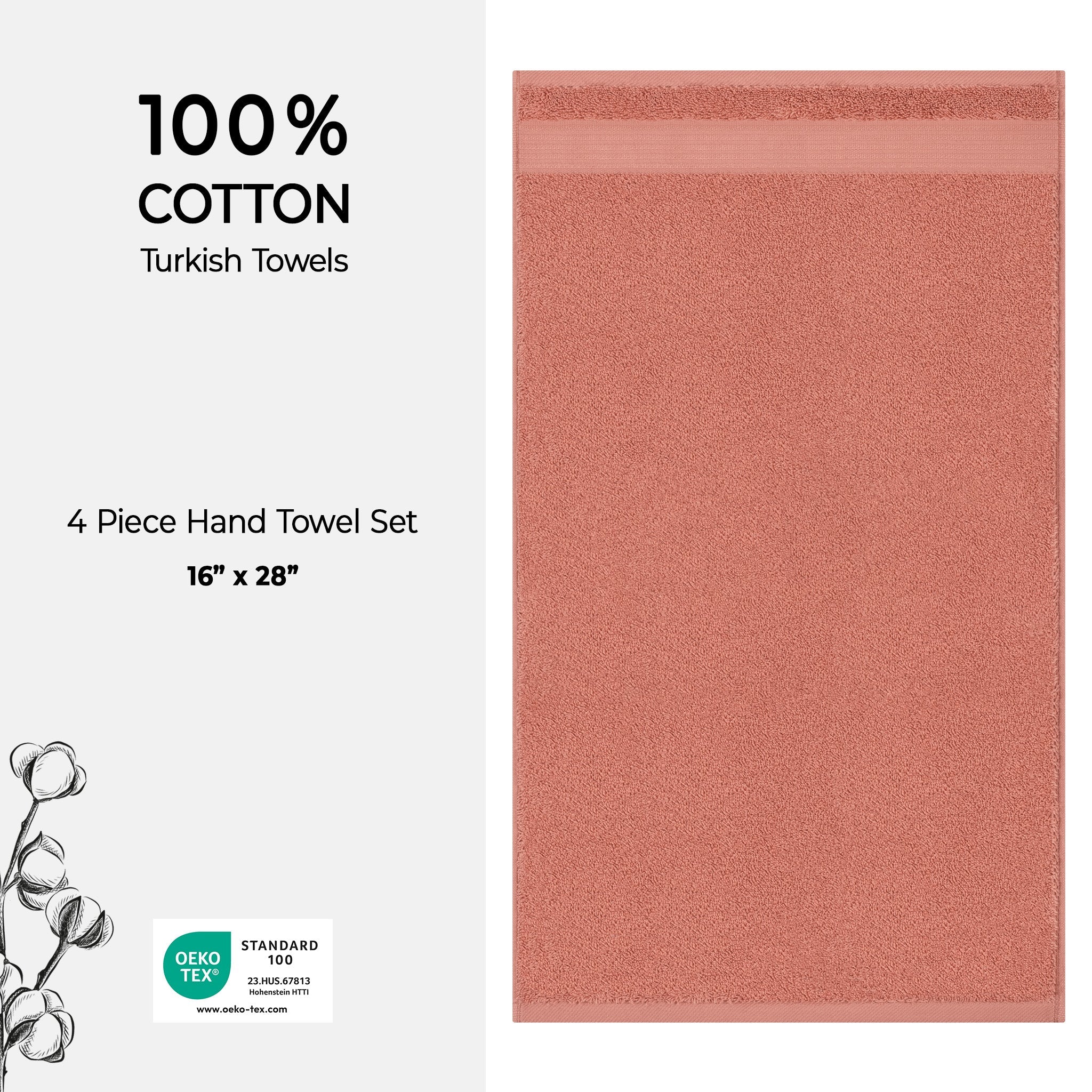 American Soft Linen Bekos 100% Cotton Turkish Towels, 4 Piece Hand Towel Set