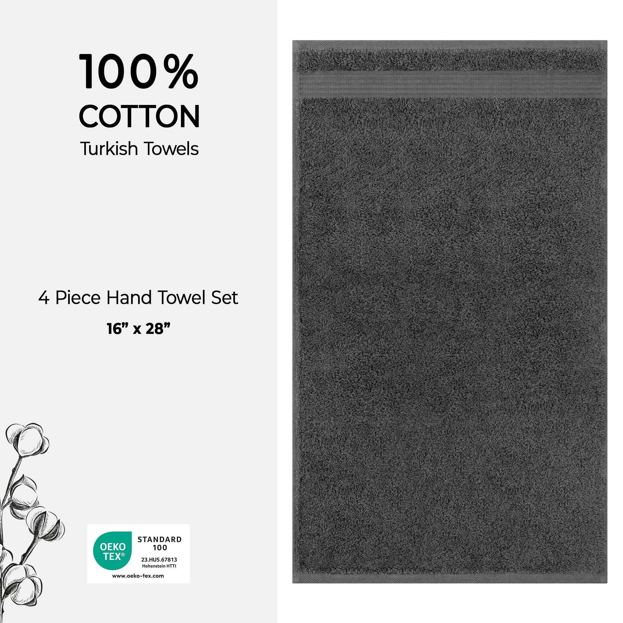 American Soft Linen Bekos 100% Cotton Turkish Towels, 4 Piece Hand Towel Set