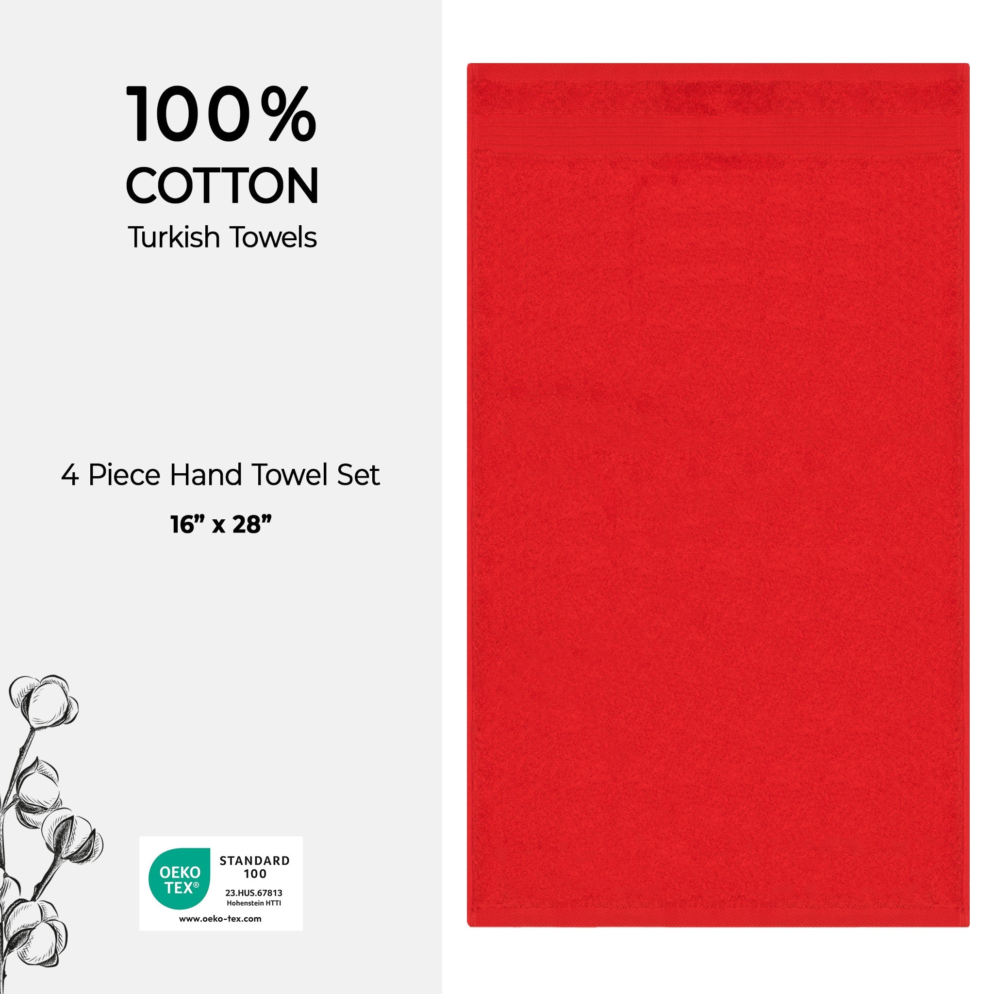 American Soft Linen Bekos 100% Cotton Turkish Towels, 4 Piece Hand Towel Set
