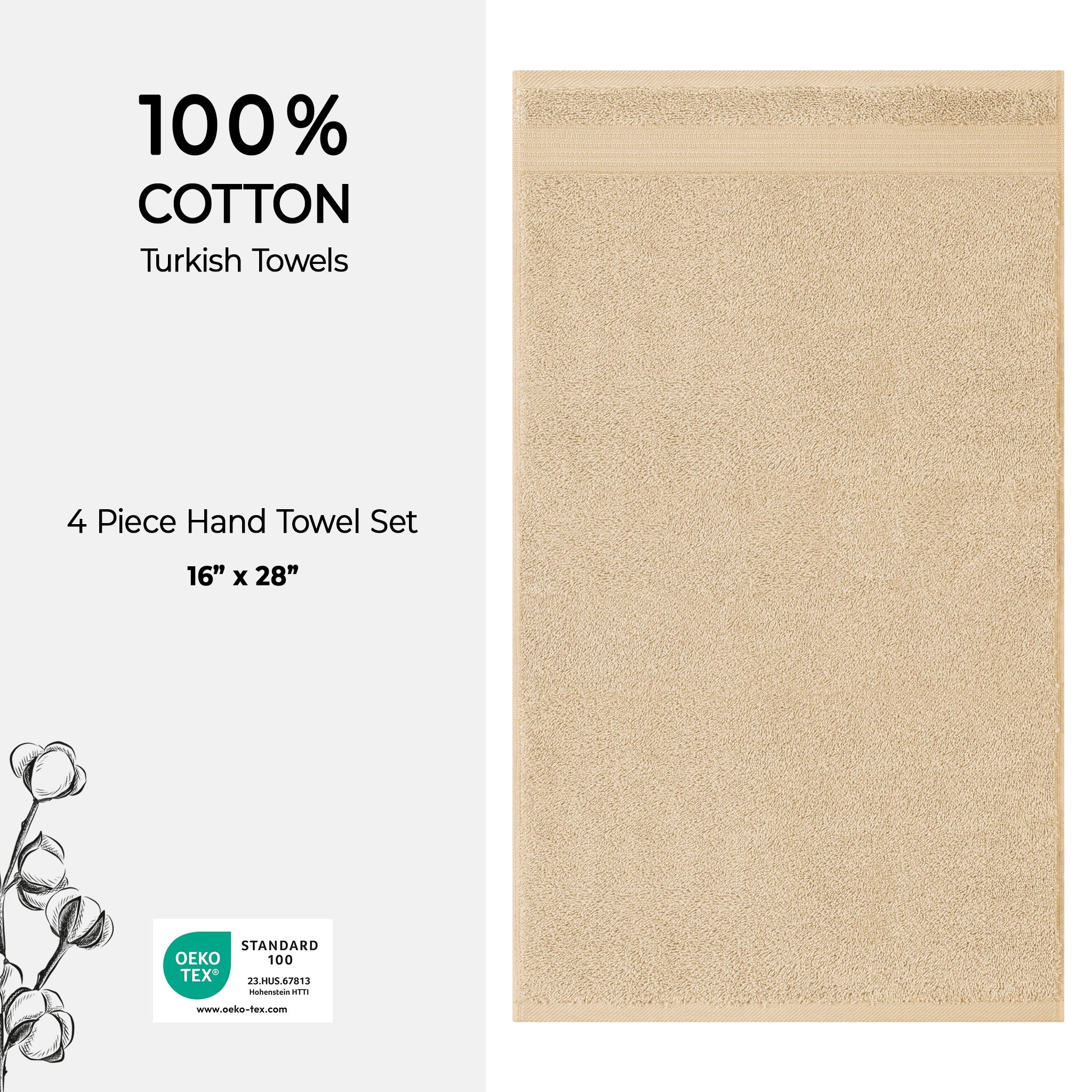 American Soft Linen Bekos 100% Cotton Turkish Towels, 4 Piece Hand Towel Set