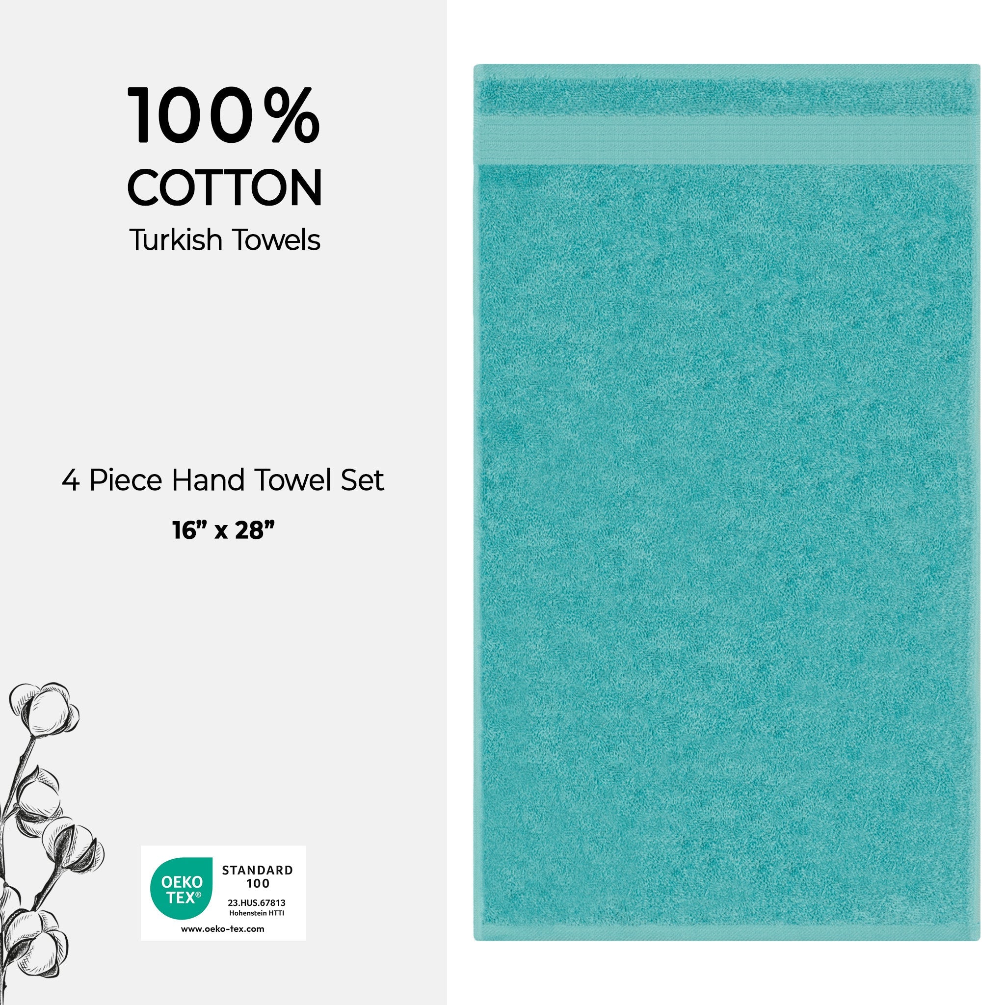 American Soft Linen Bekos 100% Cotton Turkish Towels, 4 Piece Hand Towel Set