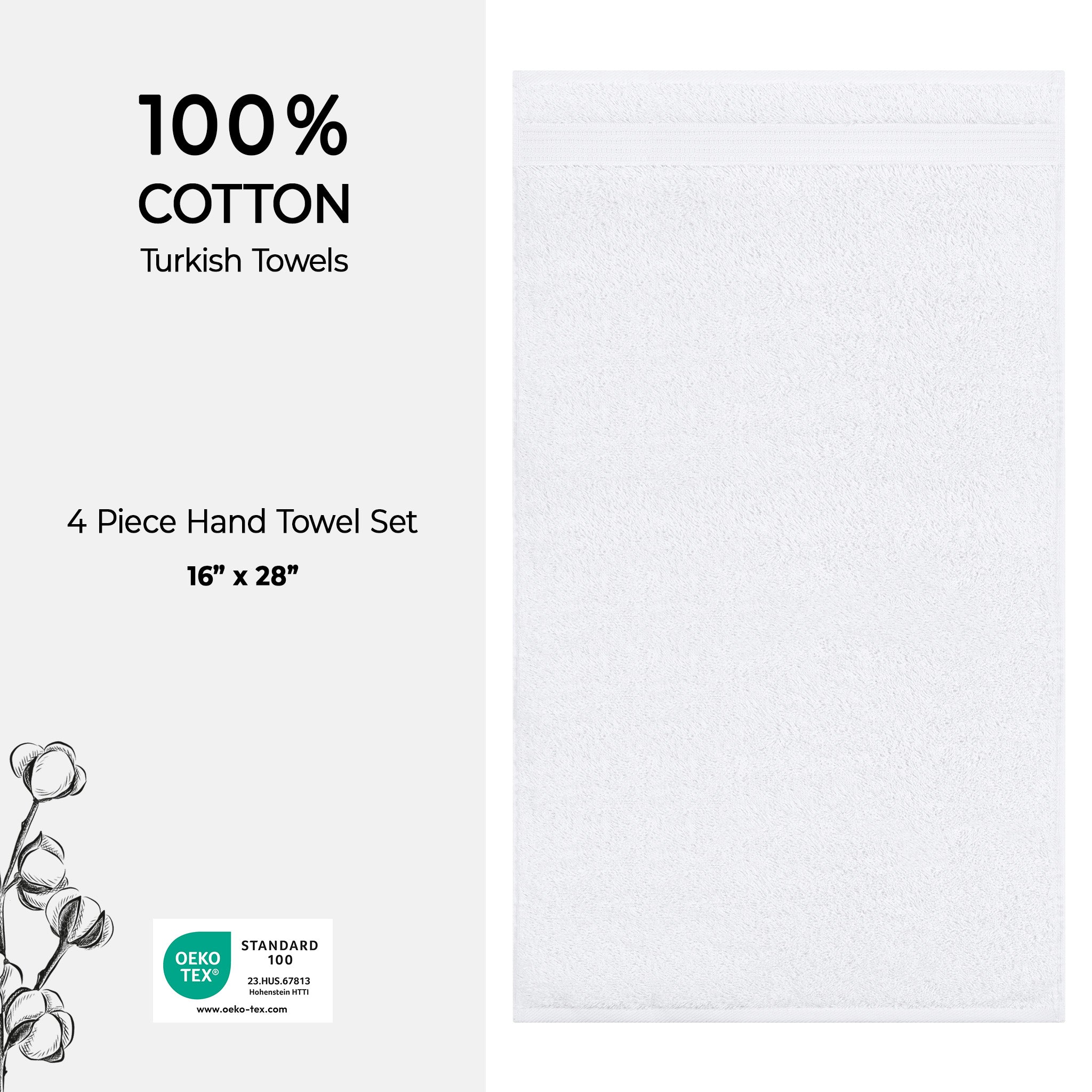American Soft Linen Bekos 100% Cotton Turkish Towels, 4 Piece Hand Towel Set