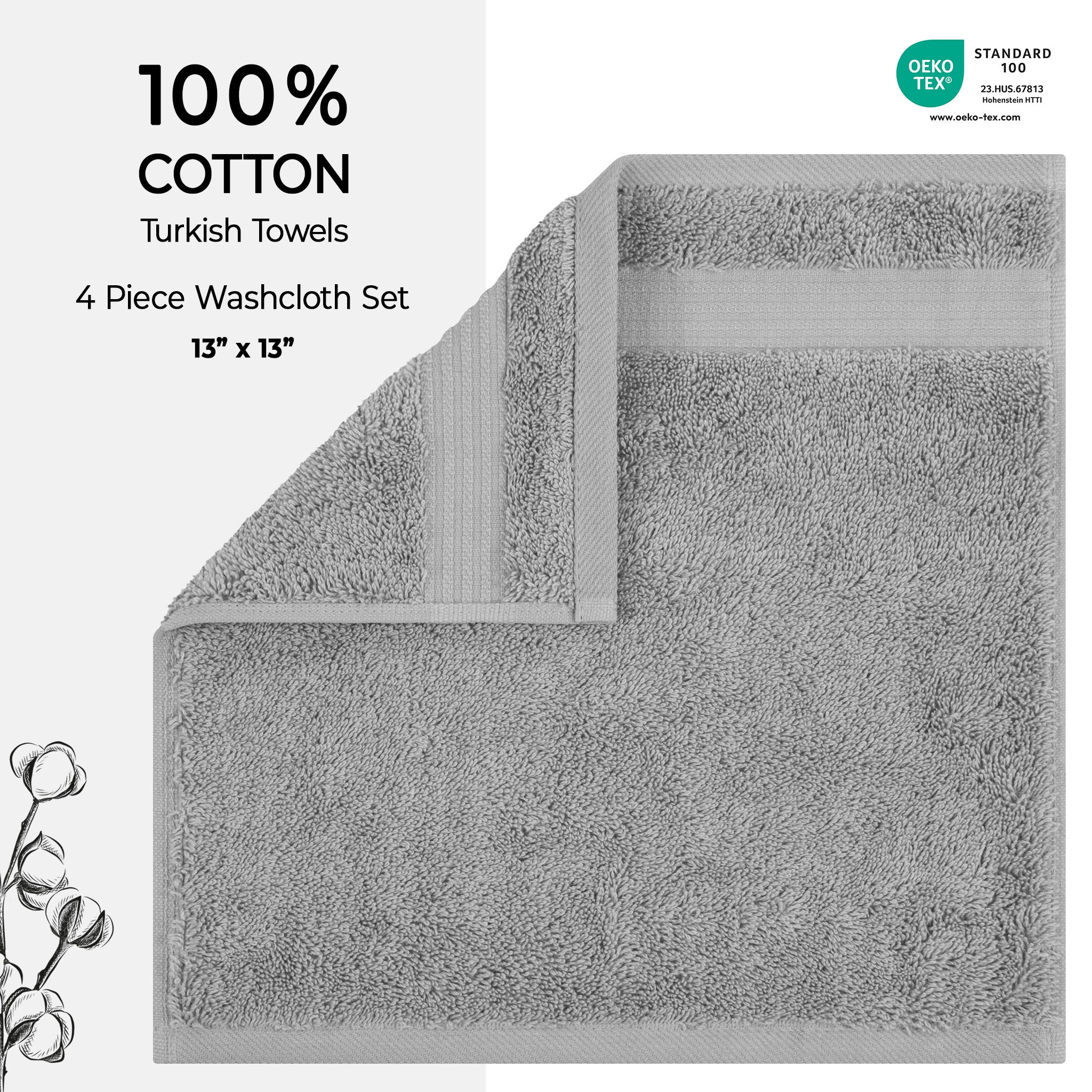 American Soft Linen Bekos 100% Cotton Turkish Towels, 4 Piece Washcloth Towel Set