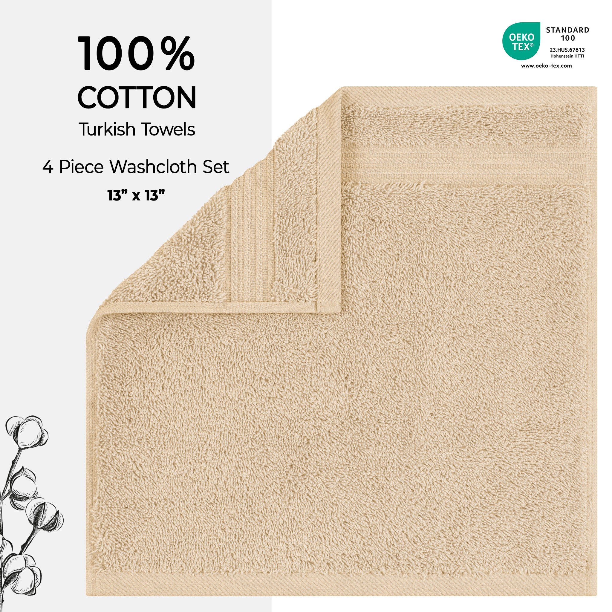 American Soft Linen Bekos 100% Cotton Turkish Towels, 4 Piece Washcloth Towel Set