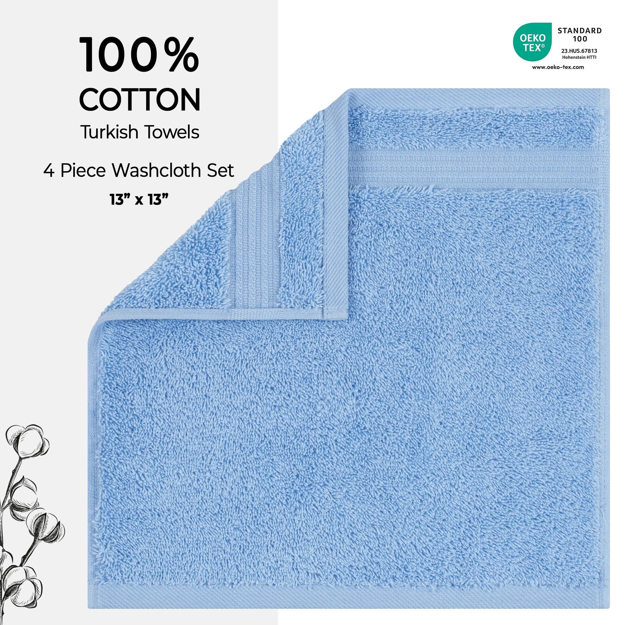 American Soft Linen Bekos 100% Cotton Turkish Towels, 4 Piece Washcloth Towel Set