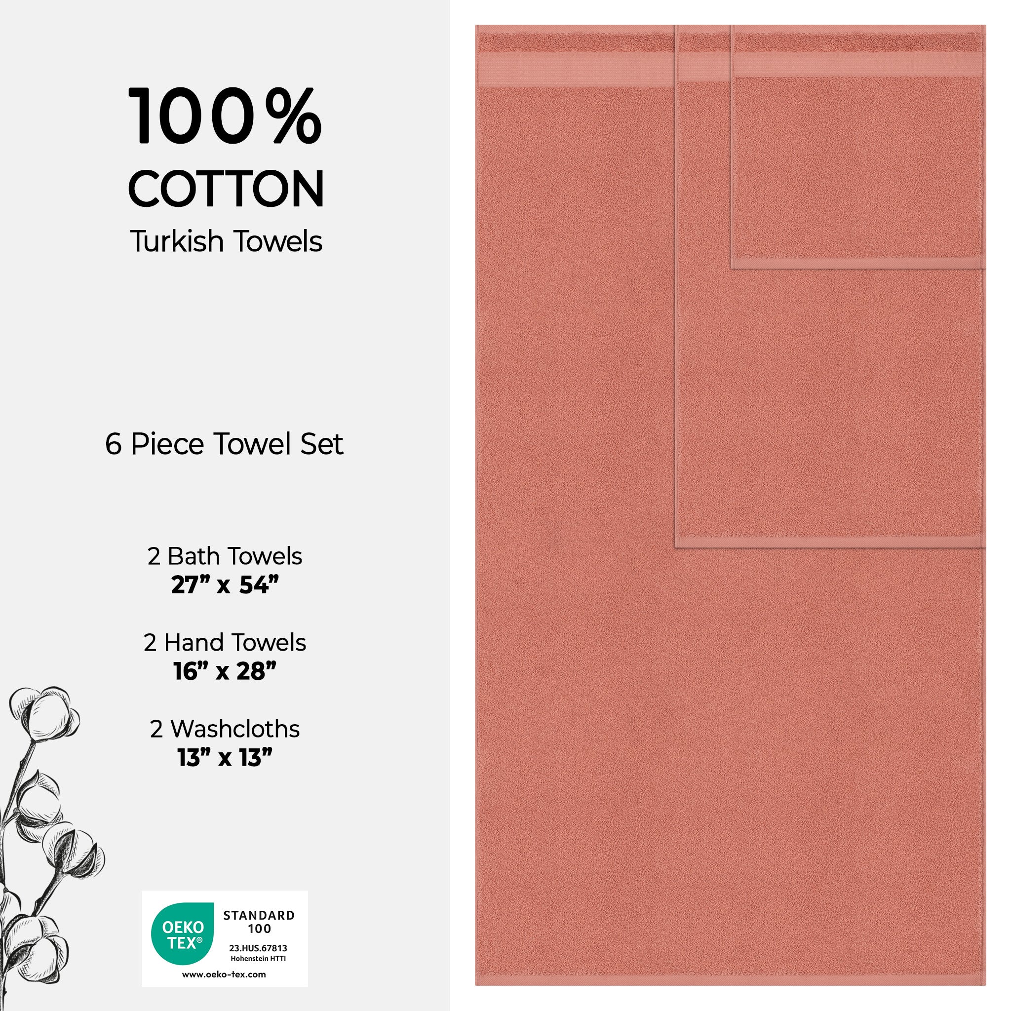 American Soft Linen Bekos 100% Cotton Turkish Towels 6 Piece Bath Towel Set with 18 Different Colors
