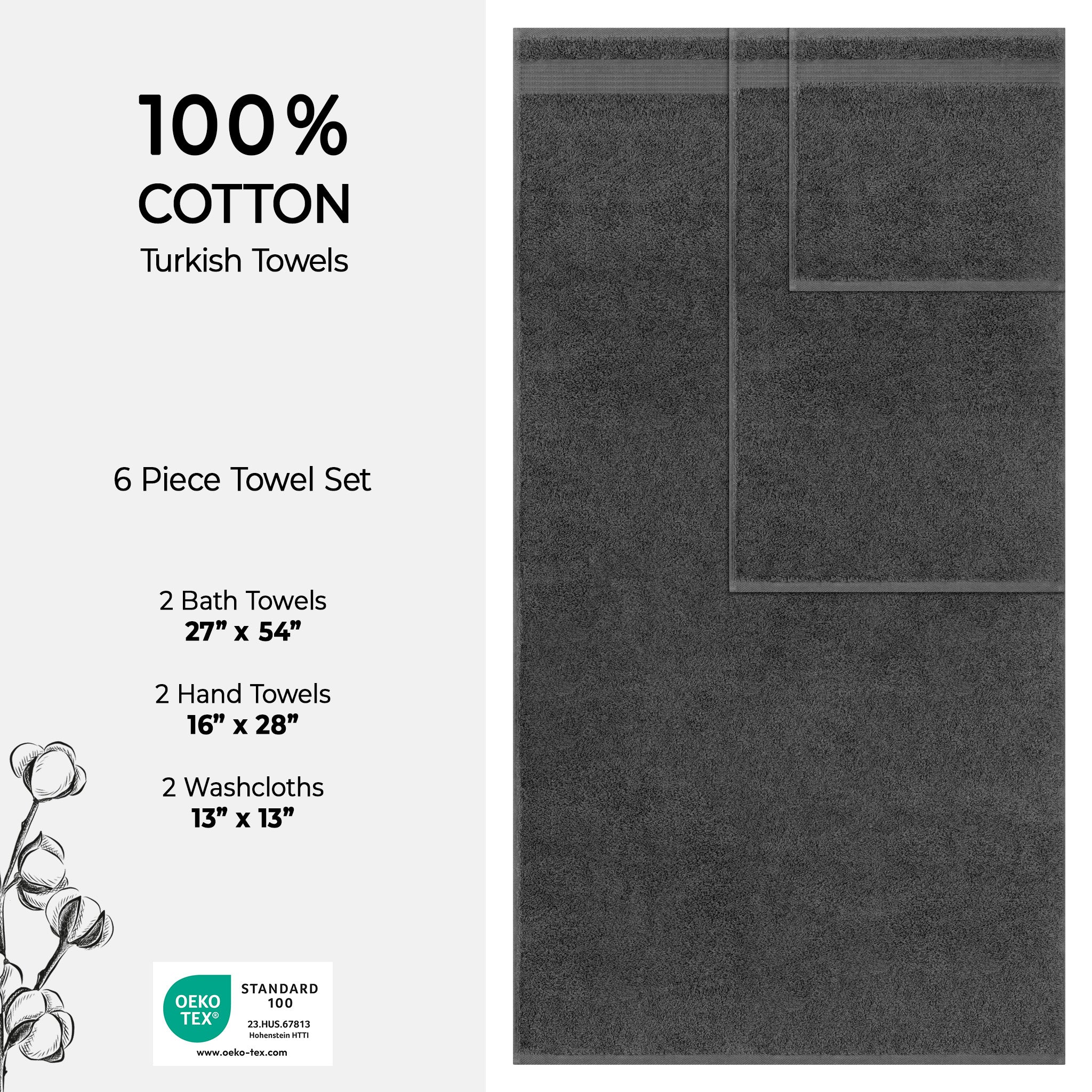 American Soft Linen Bekos 100% Cotton Turkish Towels 6 Piece Bath Towel Set with 18 Different Colors