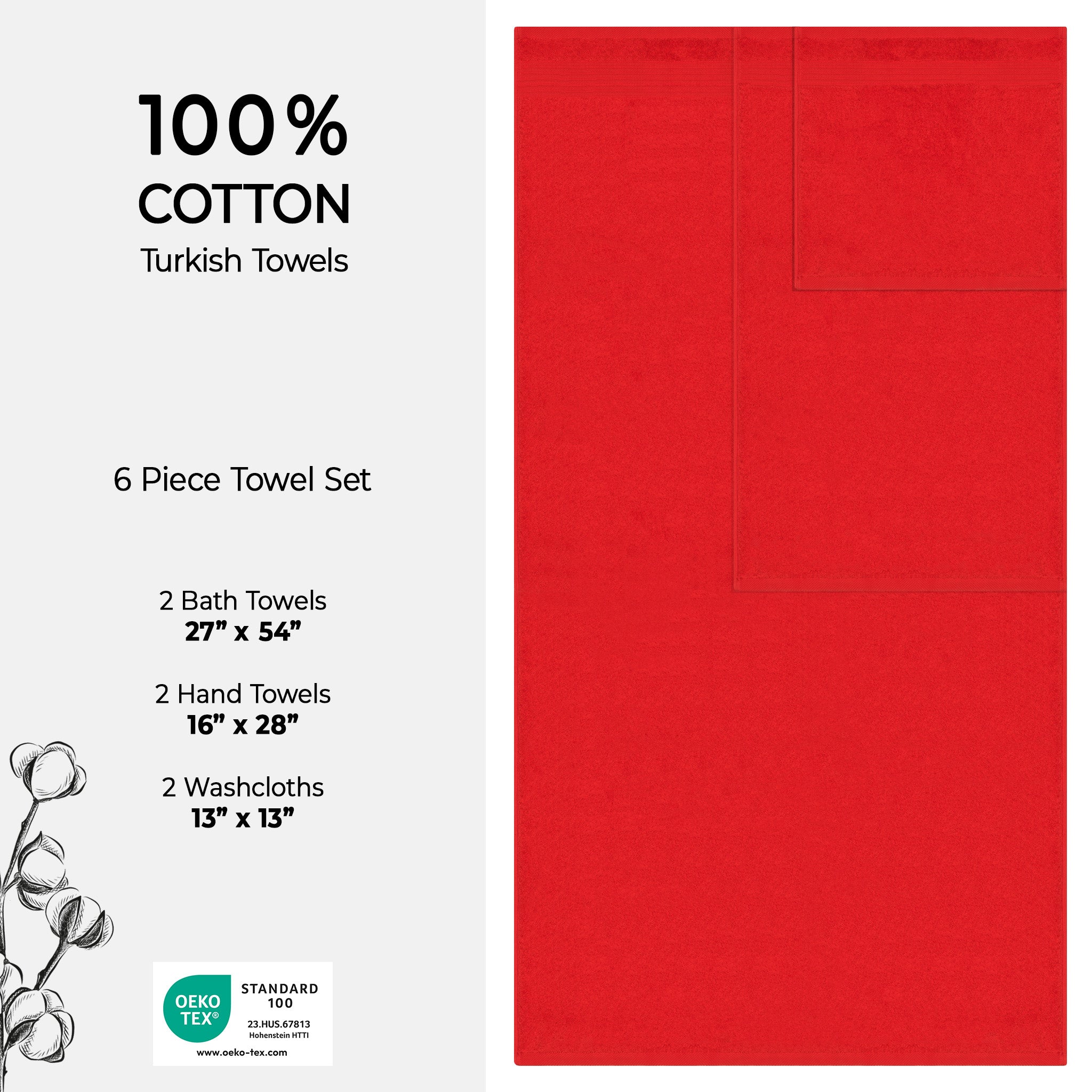 American Soft Linen Bekos 100% Cotton Turkish Towels 6 Piece Bath Towel Set with 18 Different Colors